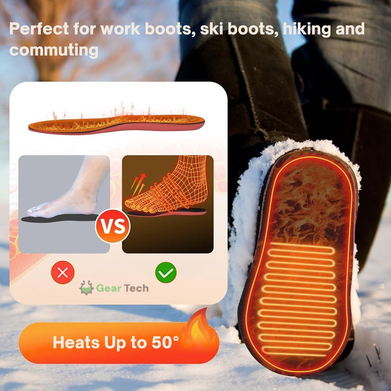 Verwarmde Inlegzolen Oplaadbaar USB Thermische Schoenzolen voor Werklaarzen Winterschoenen Maat 35-46 | Sansoti