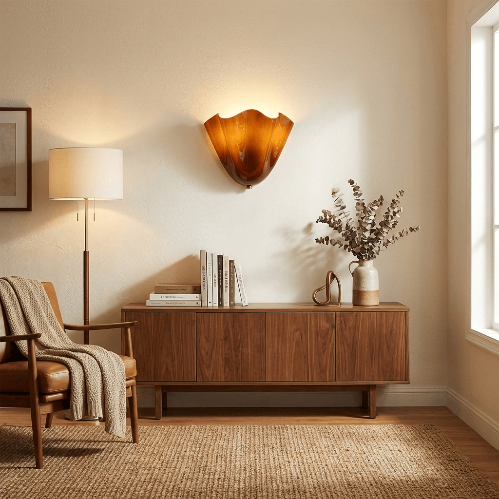 Petalia Wandlamp — Sculptural Petal-Geïnspireerde Glazen Wandverlichting met G9 Fitting en Hardwired Installatie (28 × 25 × 13 cm) | Sansoti