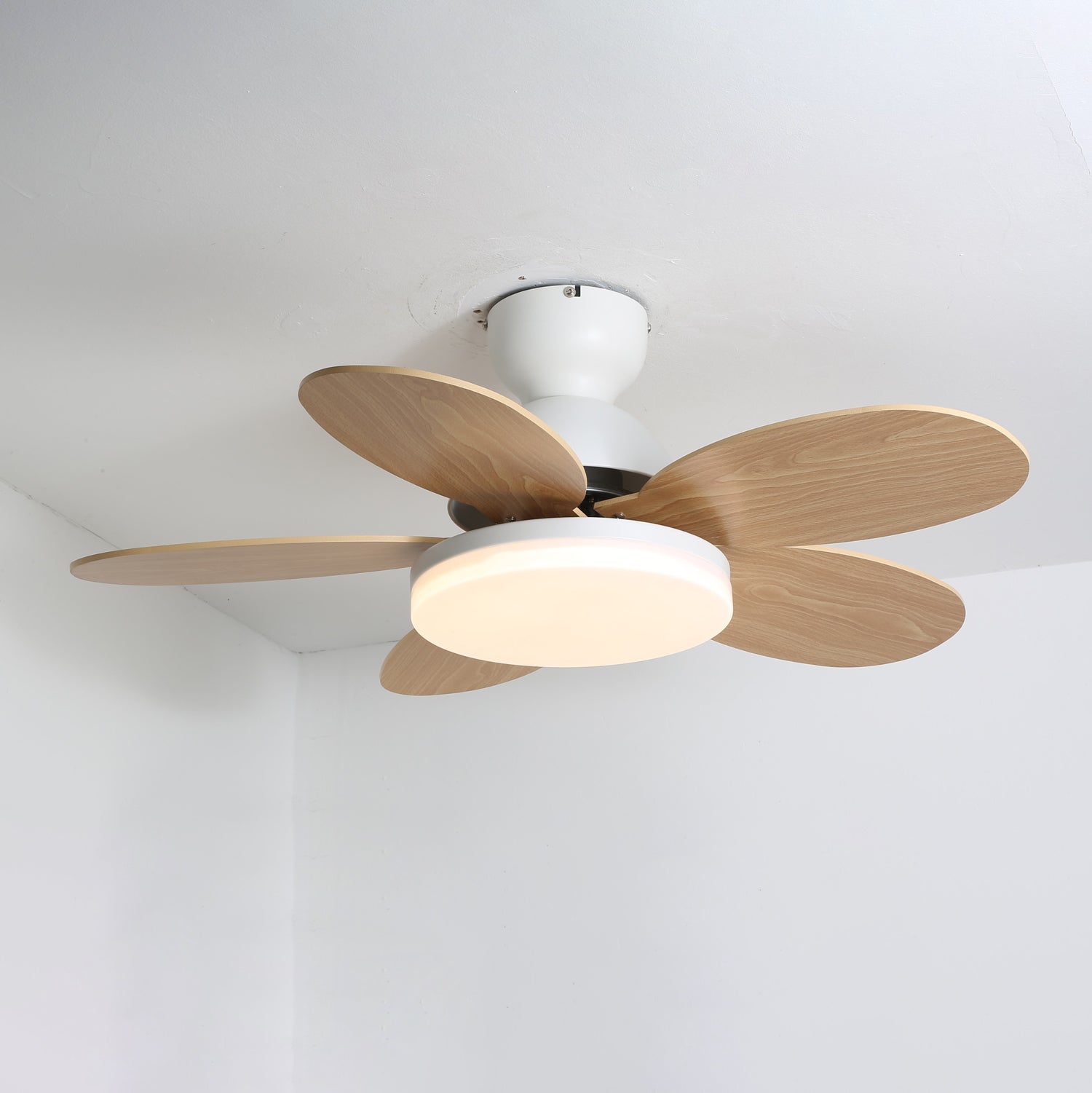 Liora Plafondventilator met Verlichting en Gekleurde Glazen Bladeren voor Kinderkamer – Moderne Ceiling Fan met LED en Afstandsbediening – Verstelbare Snelheid Plafondventilator met Licht in Meerdere Kleurvarianten | Sansoti