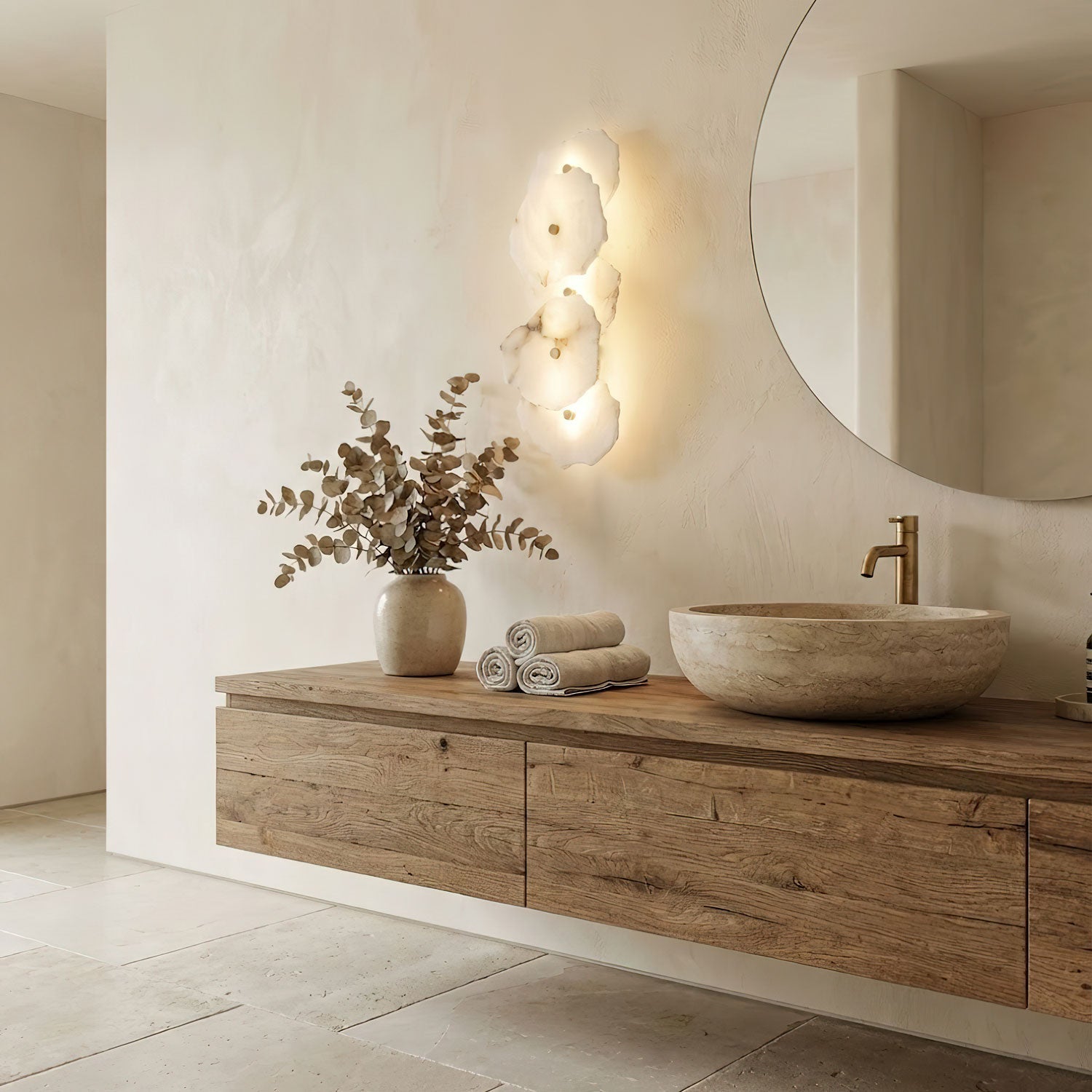 Alabasten Wandlamp — Echte Natuursteen met Gouden Armatuur — 1/3/5/7/9 Lichtpunten | Sansoti