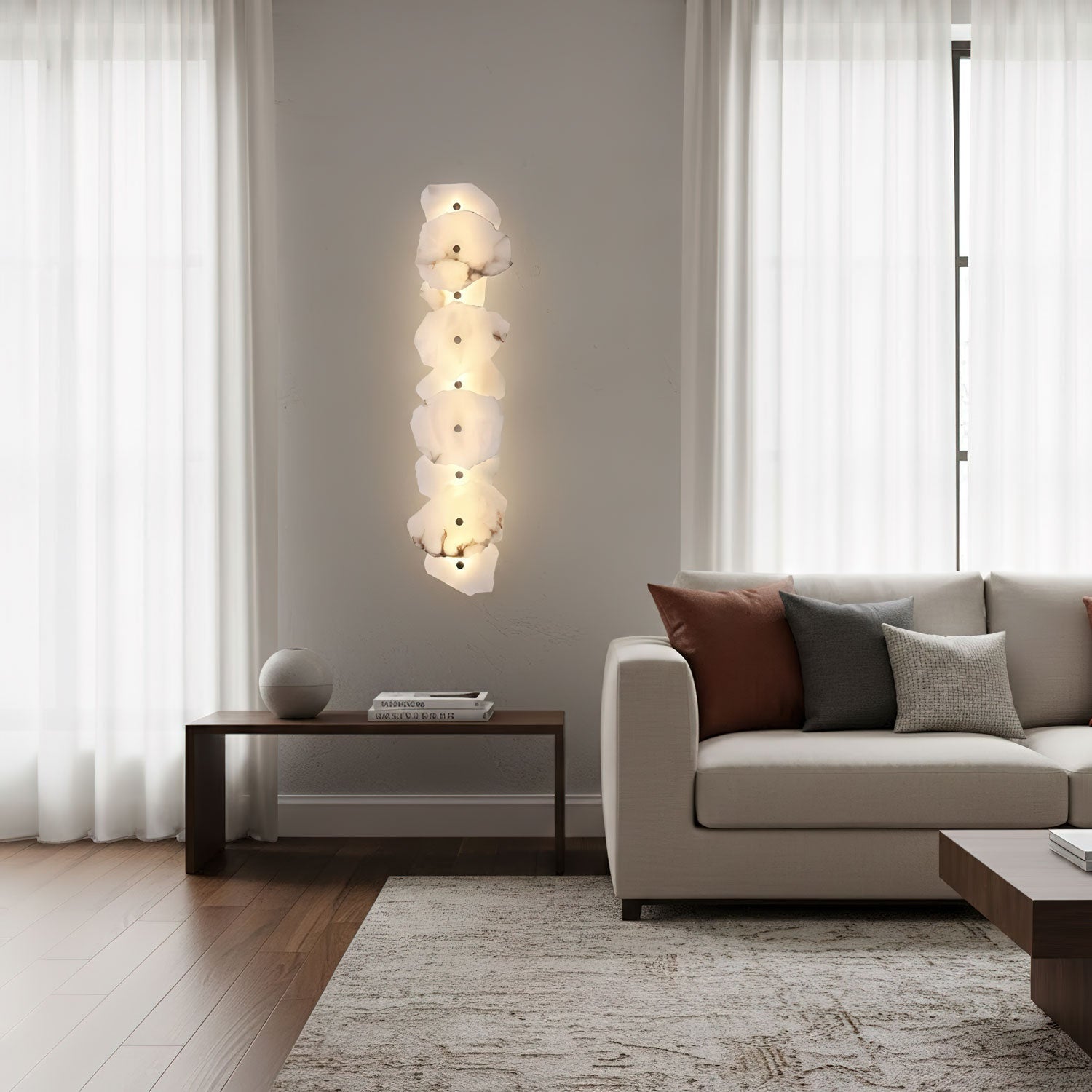 Alabasten Wandlamp — Echte Natuursteen met Gouden Armatuur — 1/3/5/7/9 Lichtpunten | Sansoti