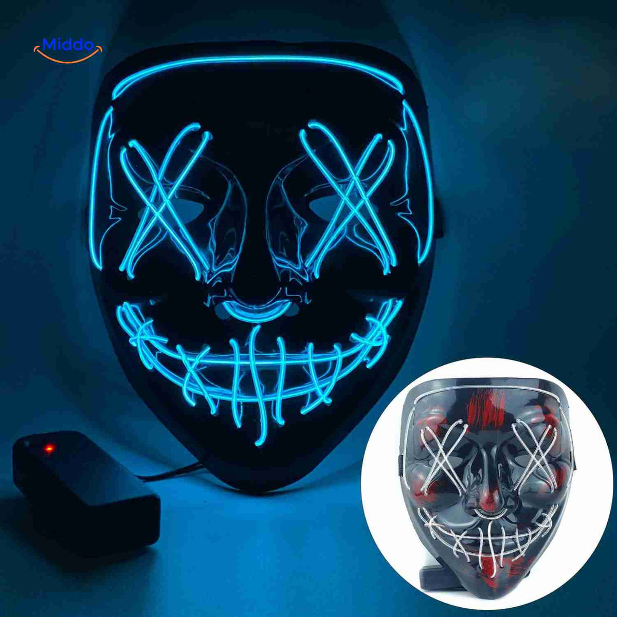 LED-Beleuchtung Festmaske im Horror-Design mit 4 Lichtmodi und weichem Schaumstoff für Halloween und Festivals | Sansoti