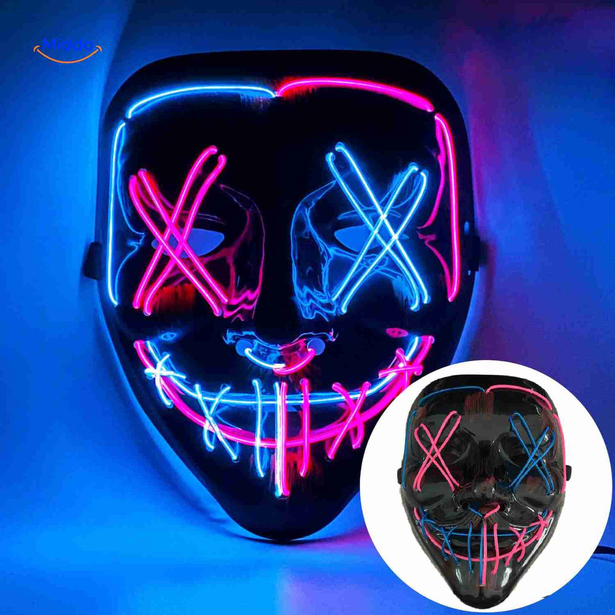 LED-Beleuchtung Festmaske im Horror-Design mit 4 Lichtmodi und weichem Schaumstoff für Halloween und Festivals | Sansoti