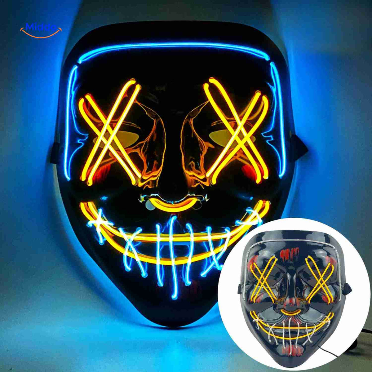 LED-Beleuchtung Festmaske im Horror-Design mit 4 Lichtmodi und weichem Schaumstoff für Halloween und Festivals | Sansoti