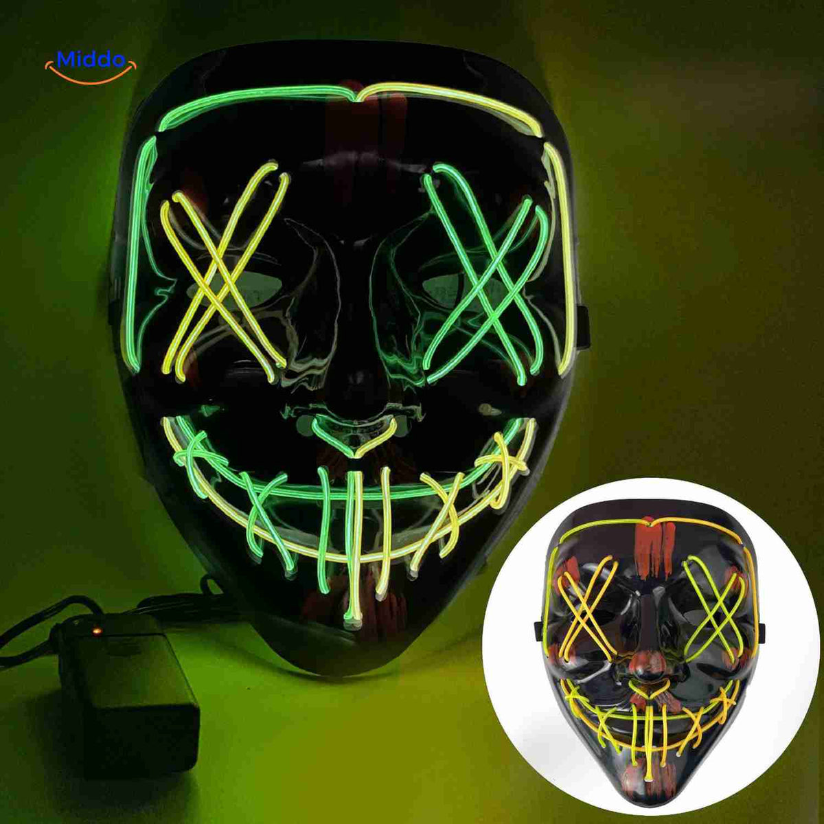 LED-Beleuchtung Festmaske im Horror-Design mit 4 Lichtmodi und weichem Schaumstoff für Halloween und Festivals | Sansoti