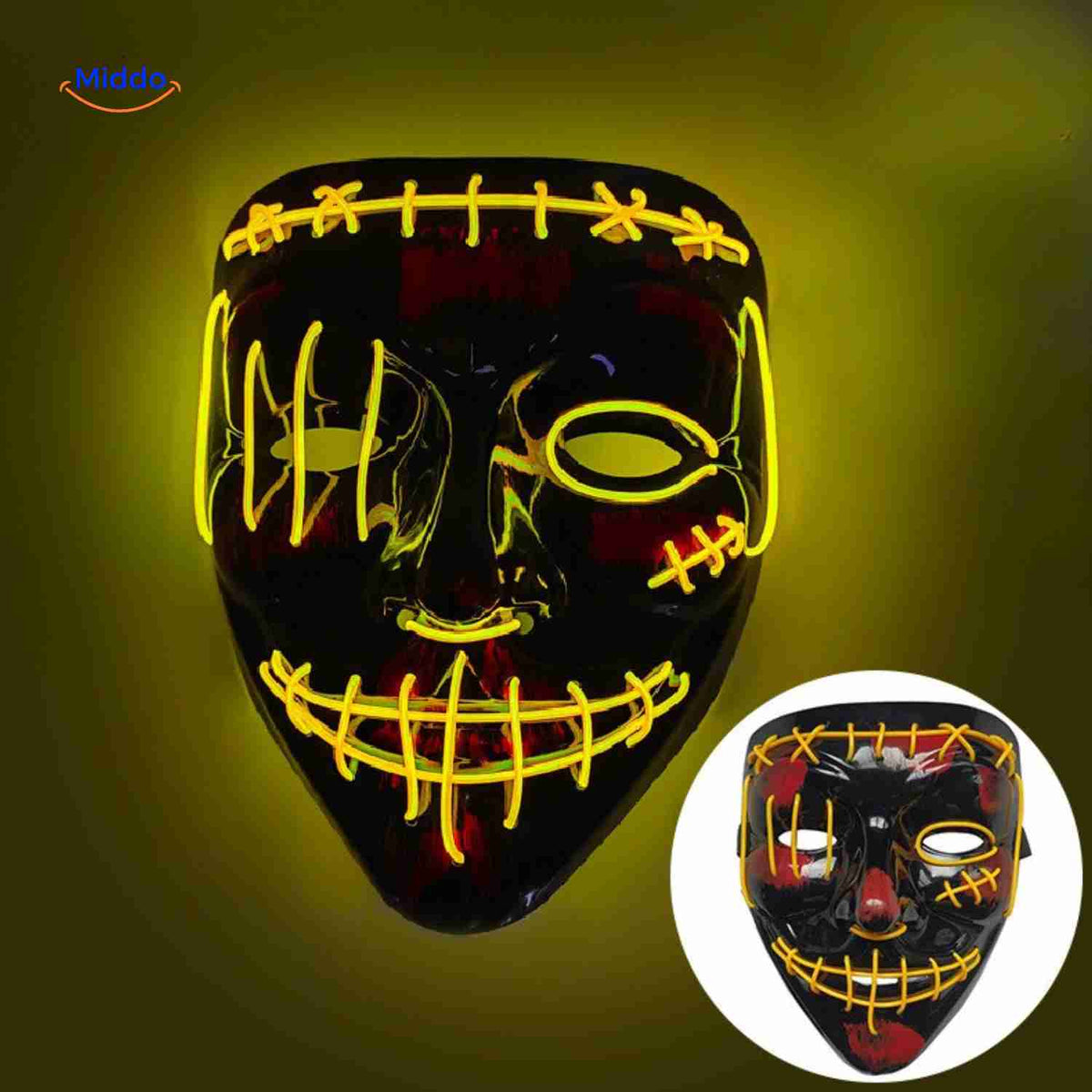 LED-Beleuchtung Festmaske im Horror-Design mit 4 Lichtmodi und weichem Schaumstoff für Halloween und Festivals | Sansoti