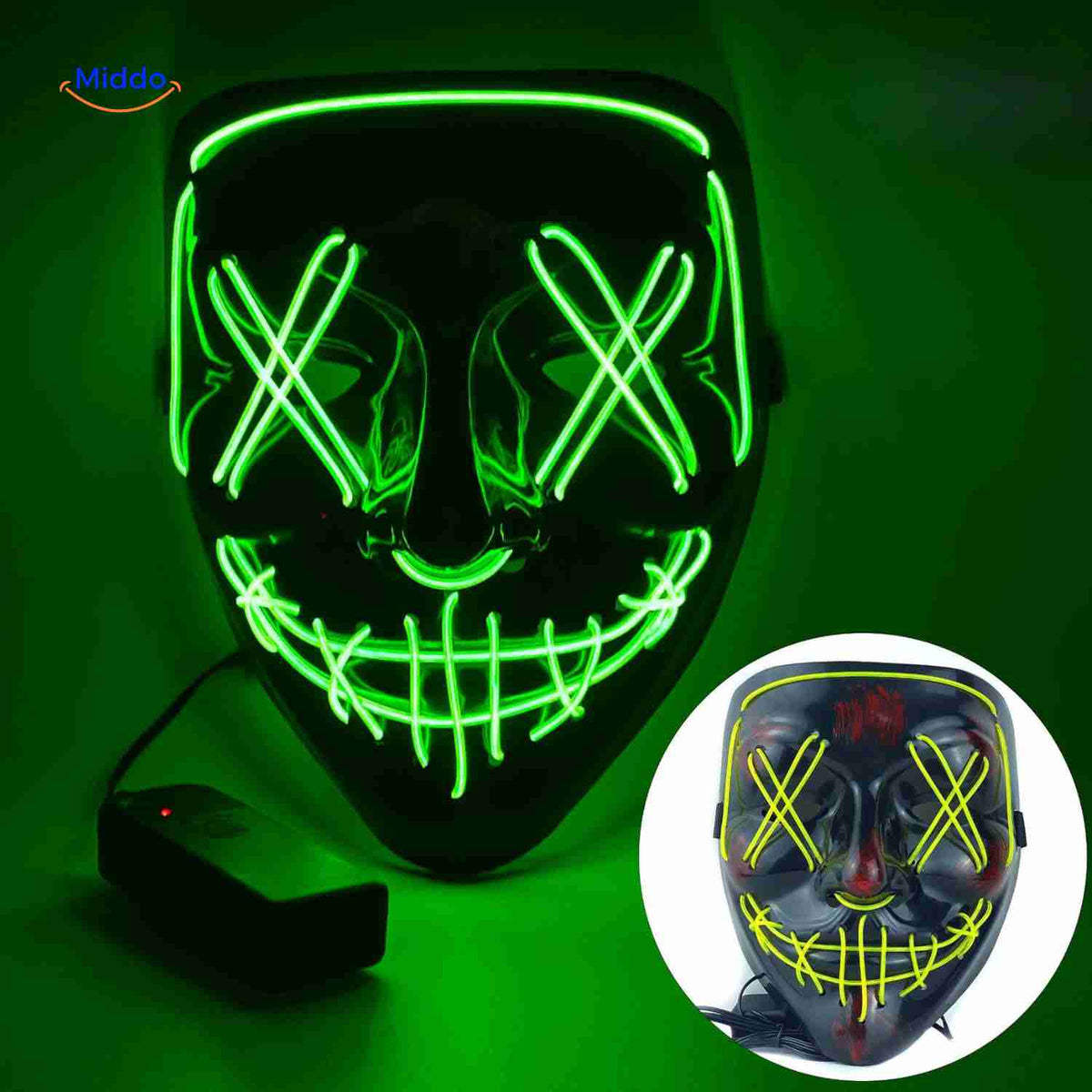 LED-Beleuchtung Festmaske im Horror-Design mit 4 Lichtmodi und weichem Schaumstoff für Halloween und Festivals | Sansoti