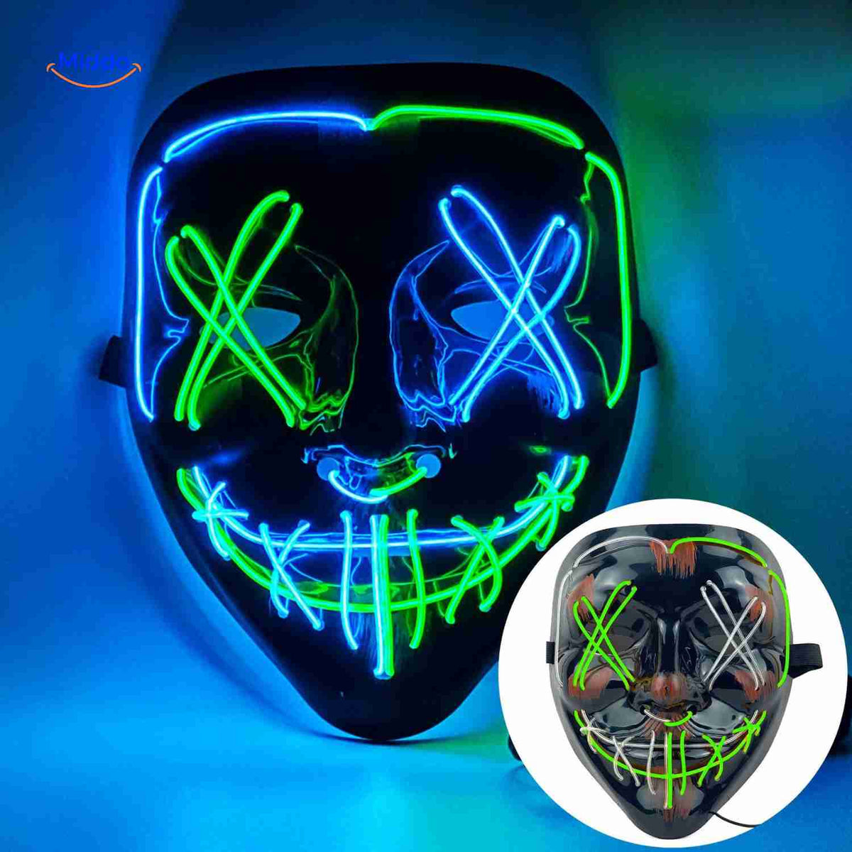 LED-Beleuchtung Festmaske im Horror-Design mit 4 Lichtmodi und weichem Schaumstoff für Halloween und Festivals | Sansoti