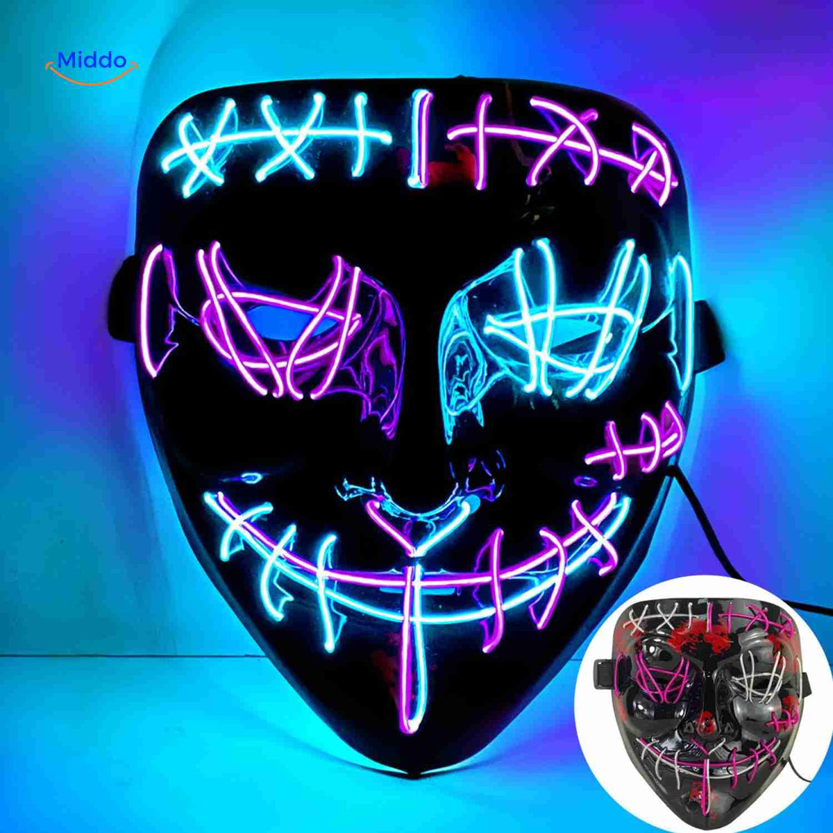 LED-Beleuchtung Festmaske im Horror-Design mit 4 Lichtmodi und weichem Schaumstoff für Halloween und Festivals | Sansoti