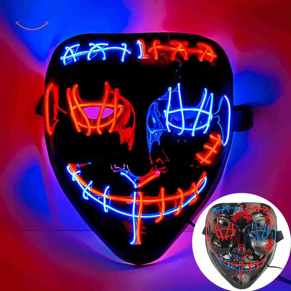 LED-Beleuchtung Festmaske im Horror-Design mit 4 Lichtmodi und weichem Schaumstoff für Halloween und Festivals | Sansoti