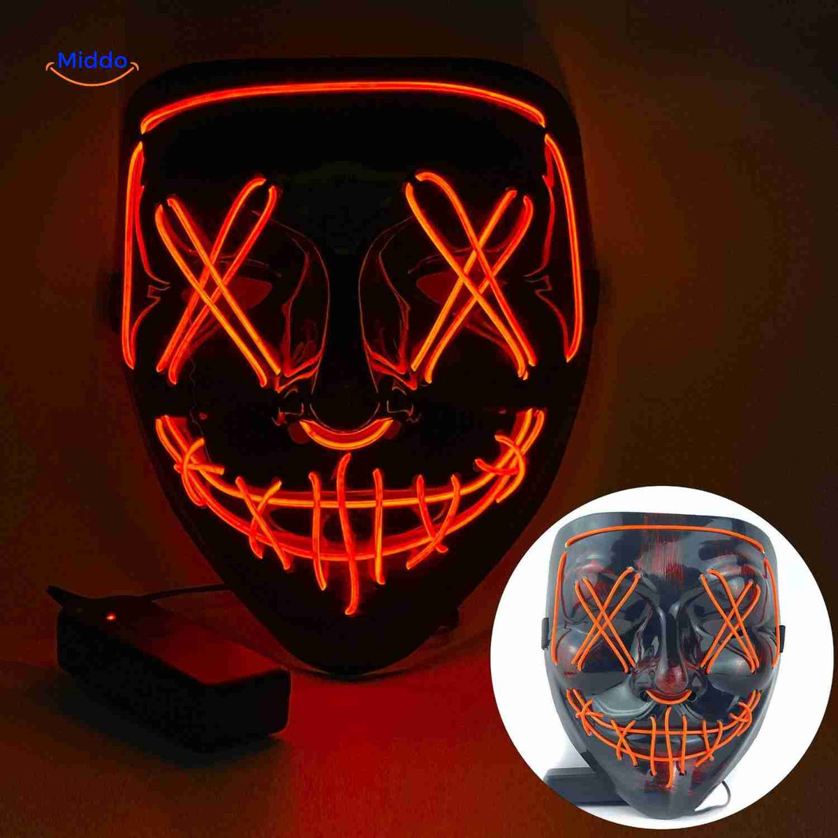 LED-Beleuchtung Festmaske im Horror-Design mit 4 Lichtmodi und weichem Schaumstoff für Halloween und Festivals | Sansoti