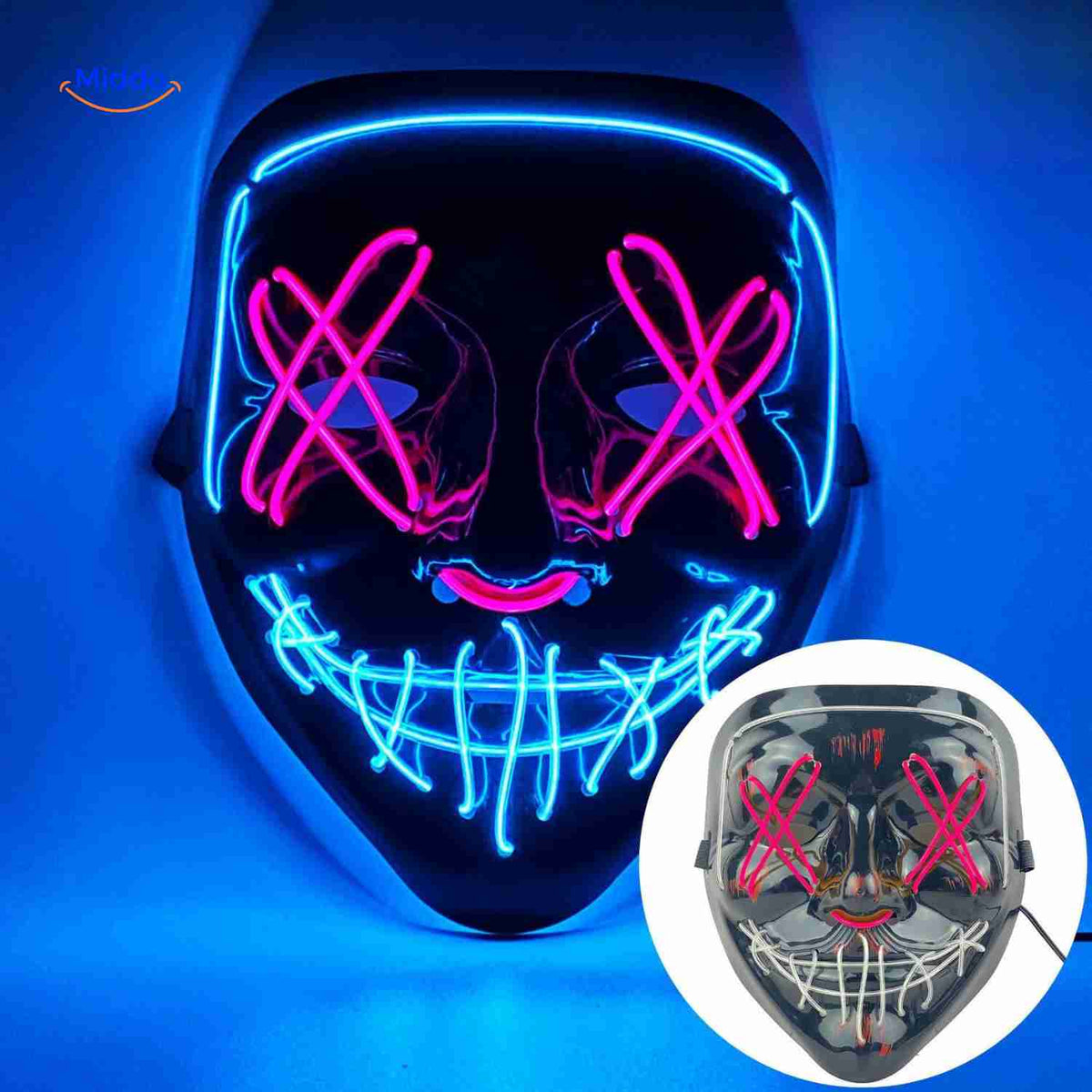 LED-Beleuchtung Festmaske im Horror-Design mit 4 Lichtmodi und weichem Schaumstoff für Halloween und Festivals | Sansoti