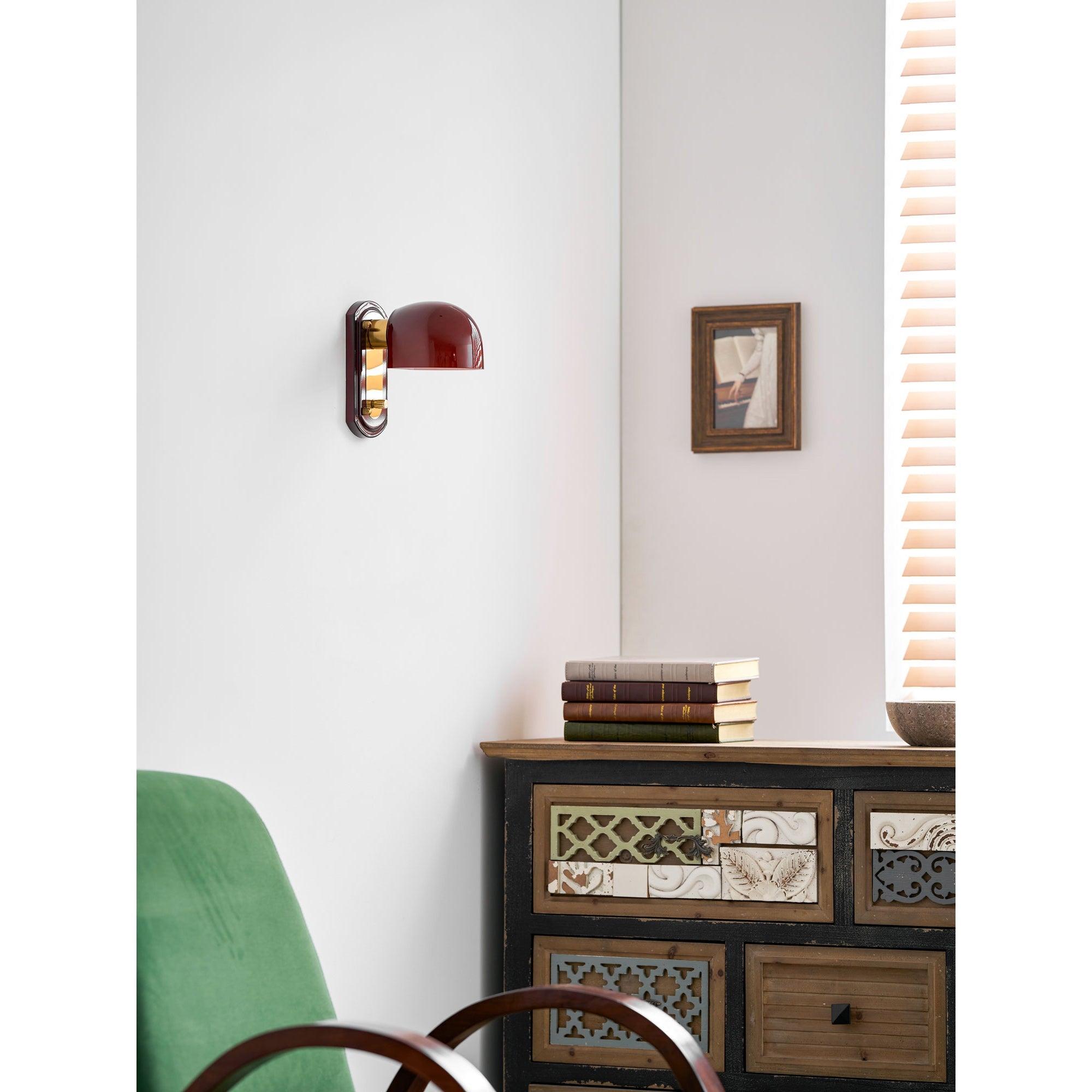 Vintage Wandlamp met Rode Glazen Kap — Sfeervolle Retro Verlichting voor Woonkamer & Eetkamer | Sansoti