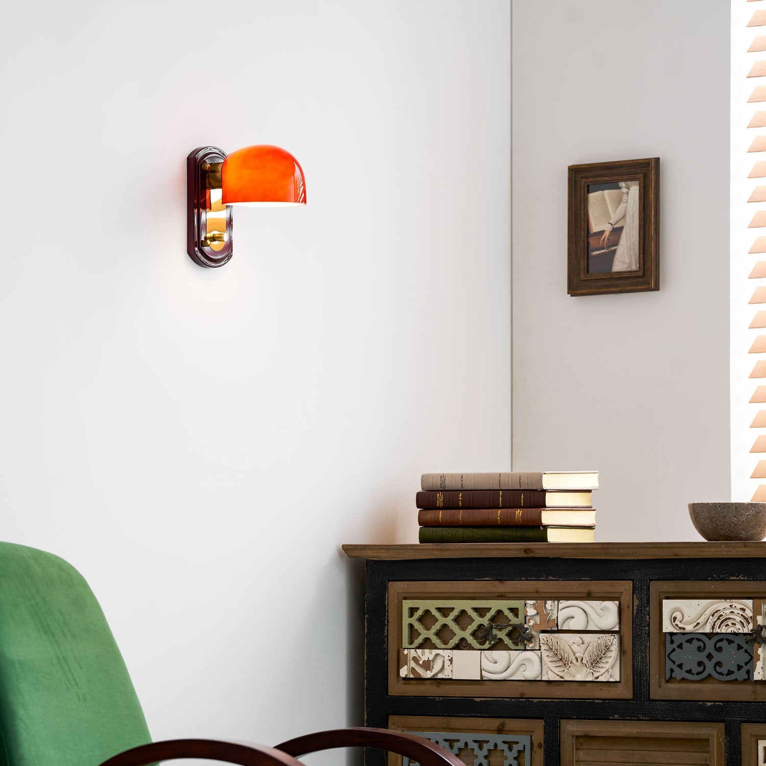 Vintage Wandlamp met Rode Glazen Kap — Sfeervolle Retro Verlichting voor Woonkamer & Eetkamer | Sansoti