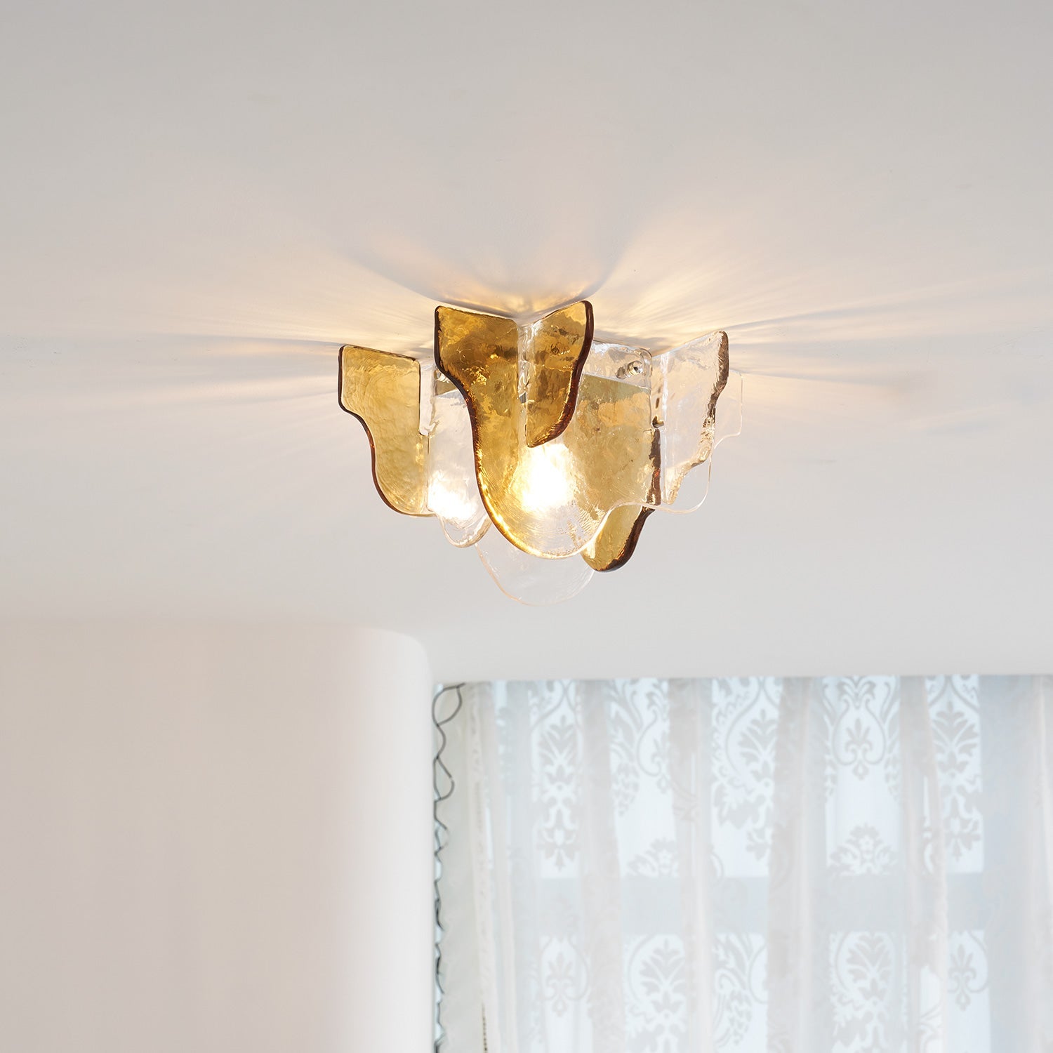 Plafondlamp Handgeblazen Glas Murano Stijl Smoke Gray Amber Clear | Sansoti