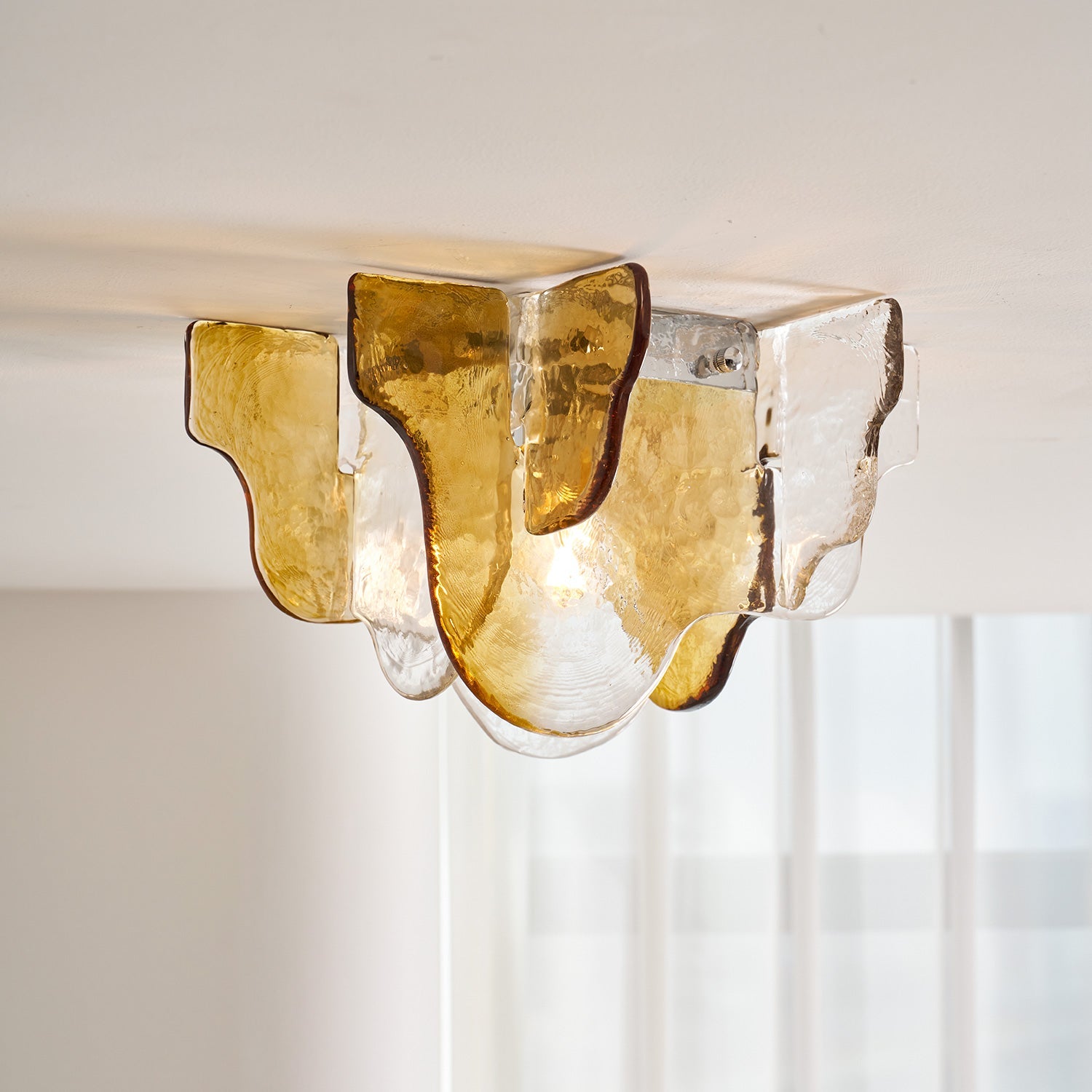 Plafondlamp Handgeblazen Glas Murano Stijl Smoke Gray Amber Clear | Sansoti