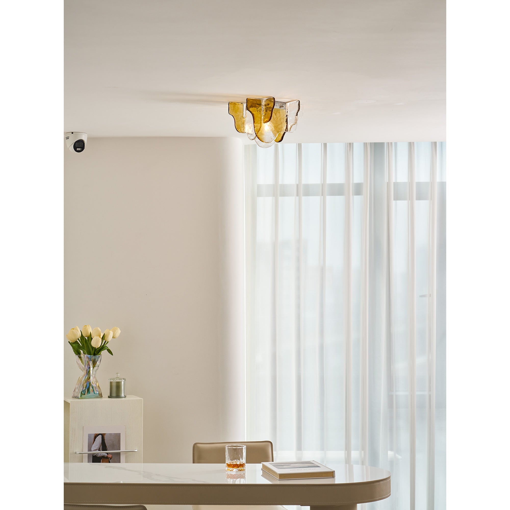 Plafondlamp Handgeblazen Glas Murano Stijl Smoke Gray Amber Clear | Sansoti