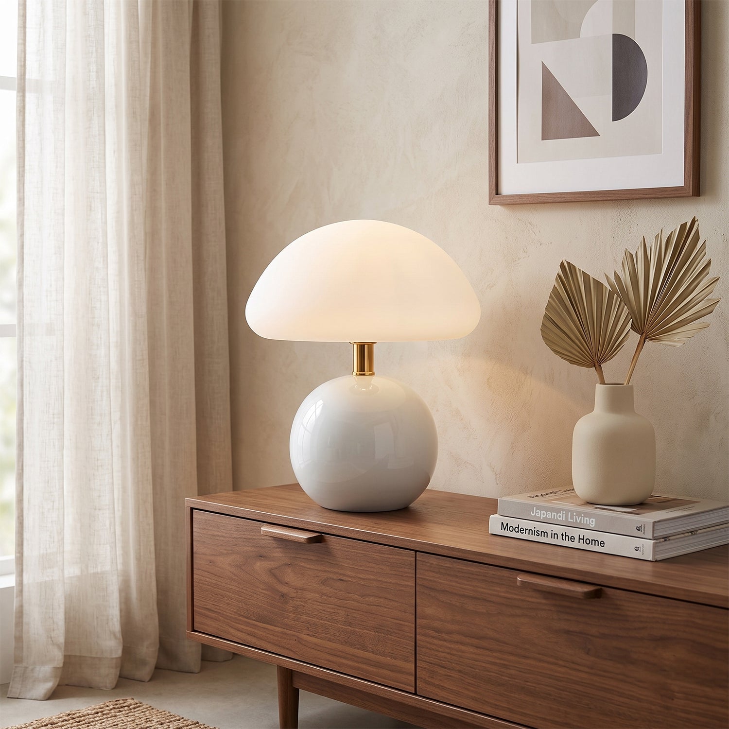 Keramische Tafellamp met Rotomold Kap - Warm Wit LED 3000K - Ø 20 cm - Scandinavische Designlamp | Sansoti