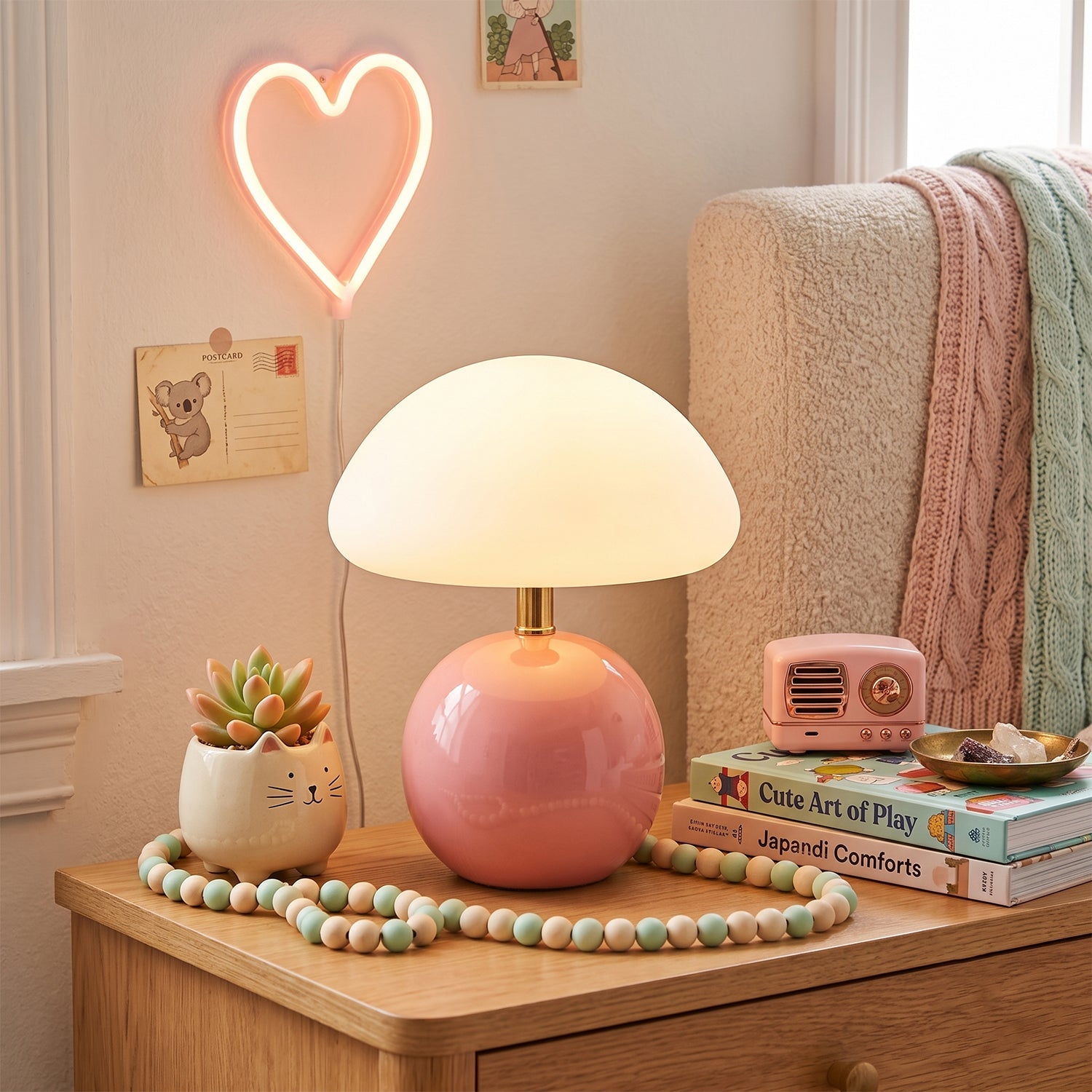 Keramische Tafellamp met Rotomold Kap - Warm Wit LED 3000K - Ø 20 cm - Scandinavische Designlamp | Sansoti