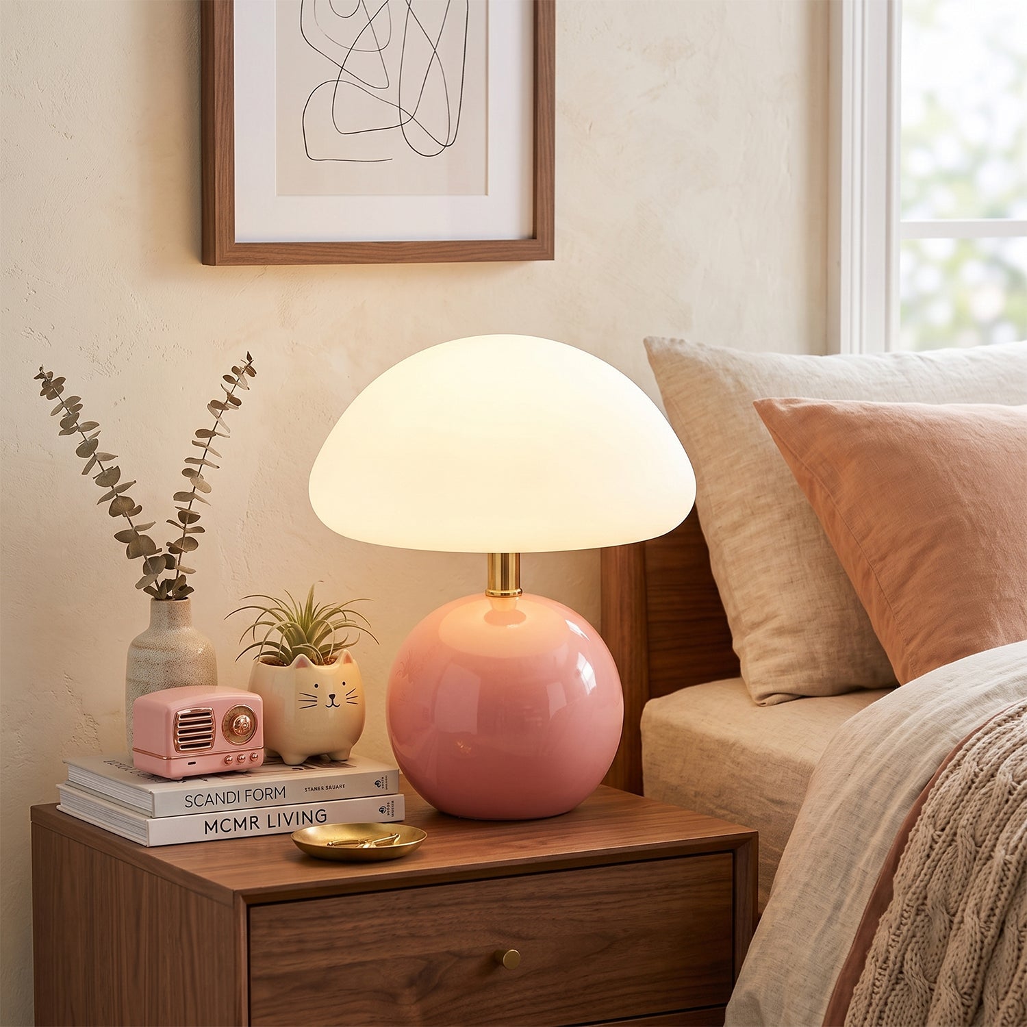 Keramische Tafellamp met Rotomold Kap - Warm Wit LED 3000K - Ø 20 cm - Scandinavische Designlamp | Sansoti