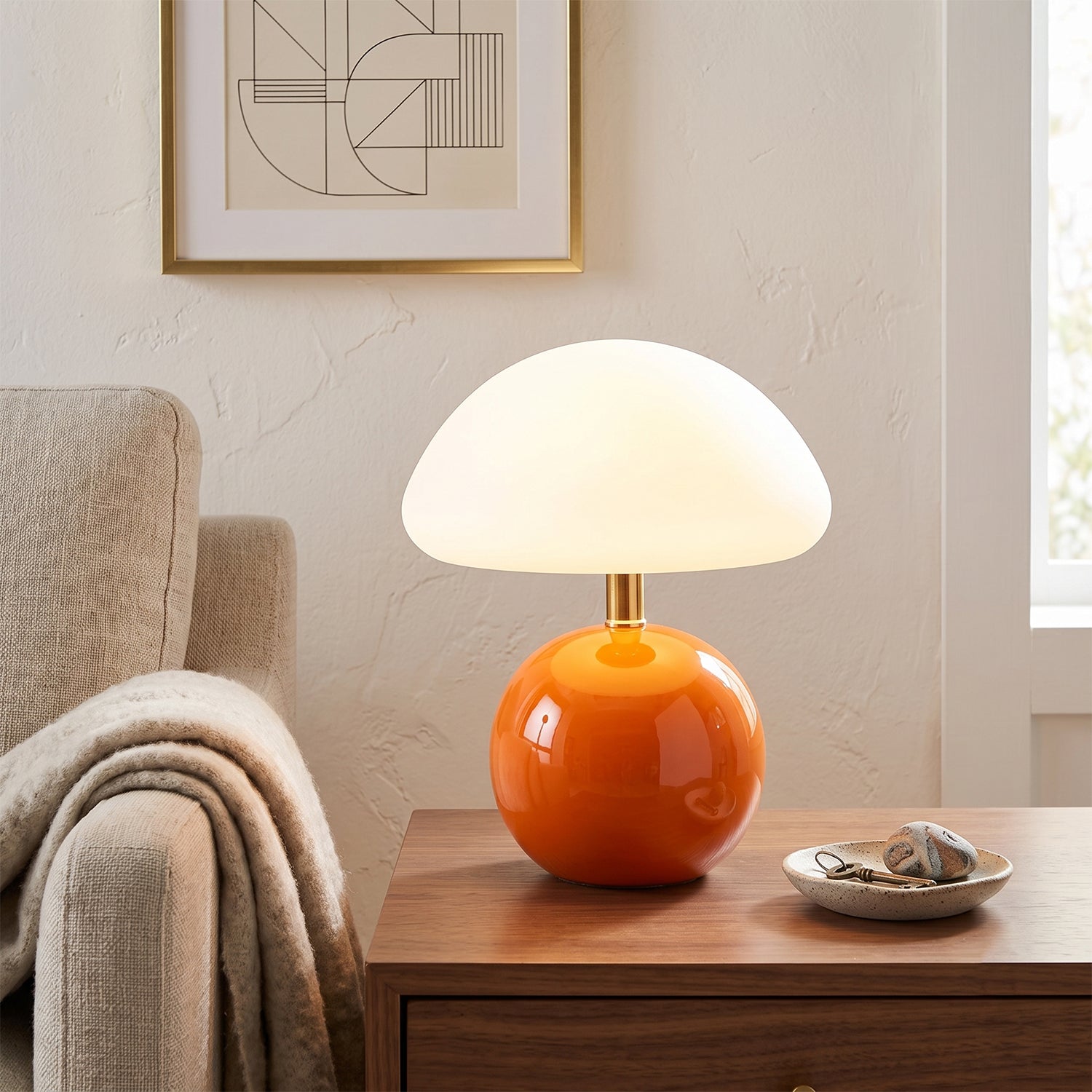 Keramische Tafellamp met Rotomold Kap - Warm Wit LED 3000K - Ø 20 cm - Scandinavische Designlamp | Sansoti