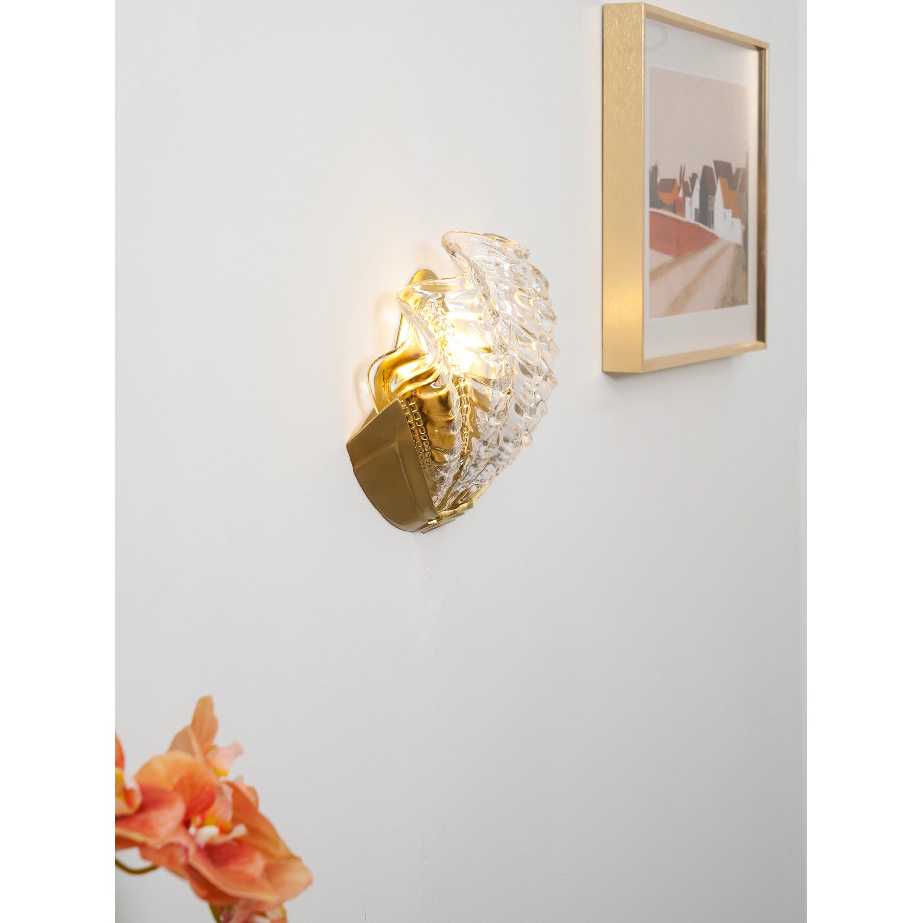 Glazen Wandlamp Schelp Design Messing & Glas Luxe Afwerking voor Gang en Slaapkamer | Sansoti