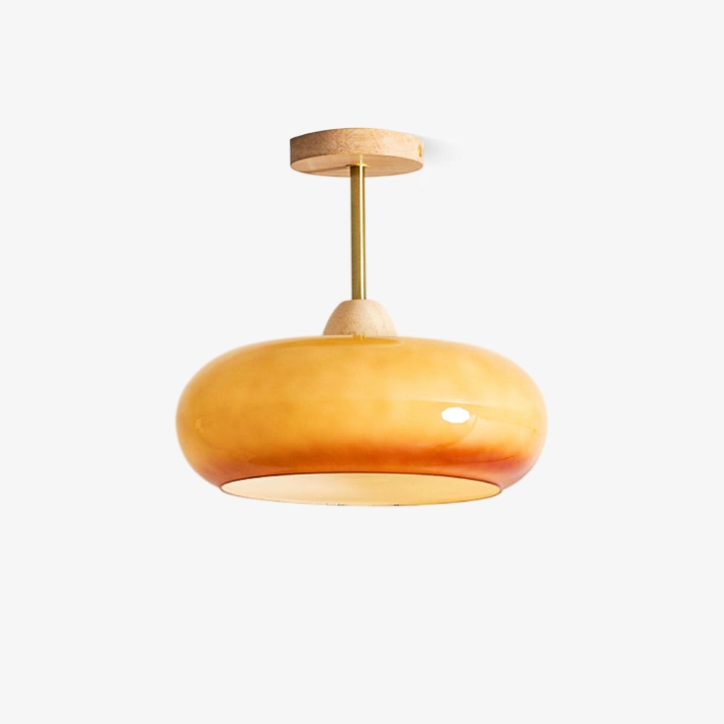 Vintage Bauhaus Plafondlamp met Glazen Schijf – Natuurlijk Houten Frame in Oranje of Wit – Ø28cm Verlichting voor Mid-Century Modern Interieur | Sansoti