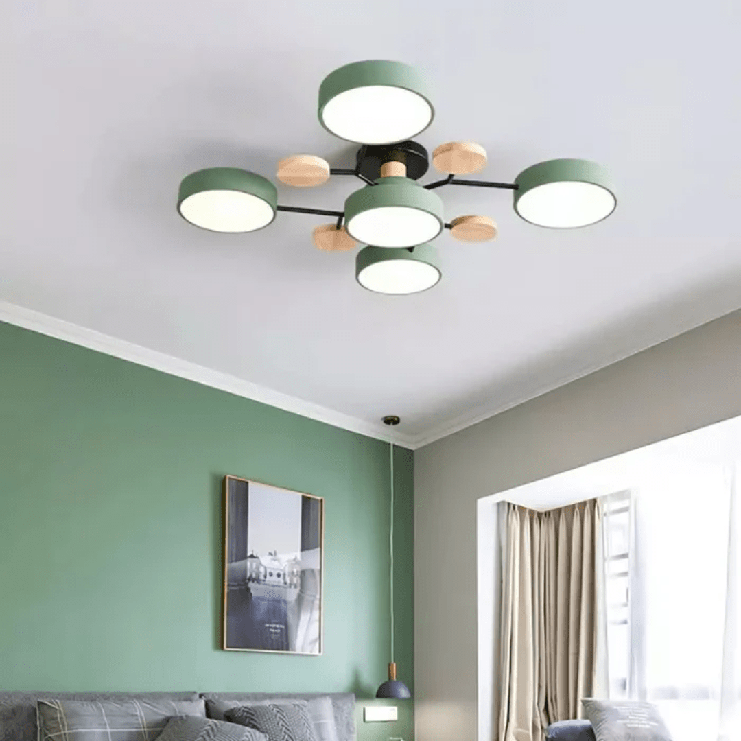 Runde LED-Deckenleuchte Holz Metall Modernes minimalistisches Design 89cm Warmweiß Beleuchtung Wohnzimmer Schlafzimmer | Sansoti