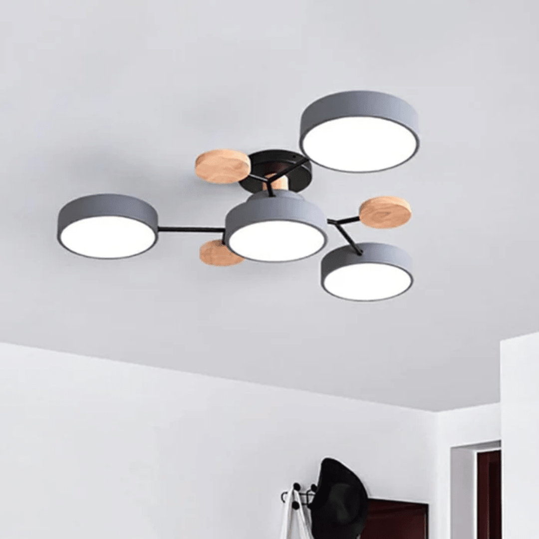 Runde LED-Deckenleuchte Holz Metall Modernes minimalistisches Design 89cm Warmweiß Beleuchtung Wohnzimmer Schlafzimmer | Sansoti