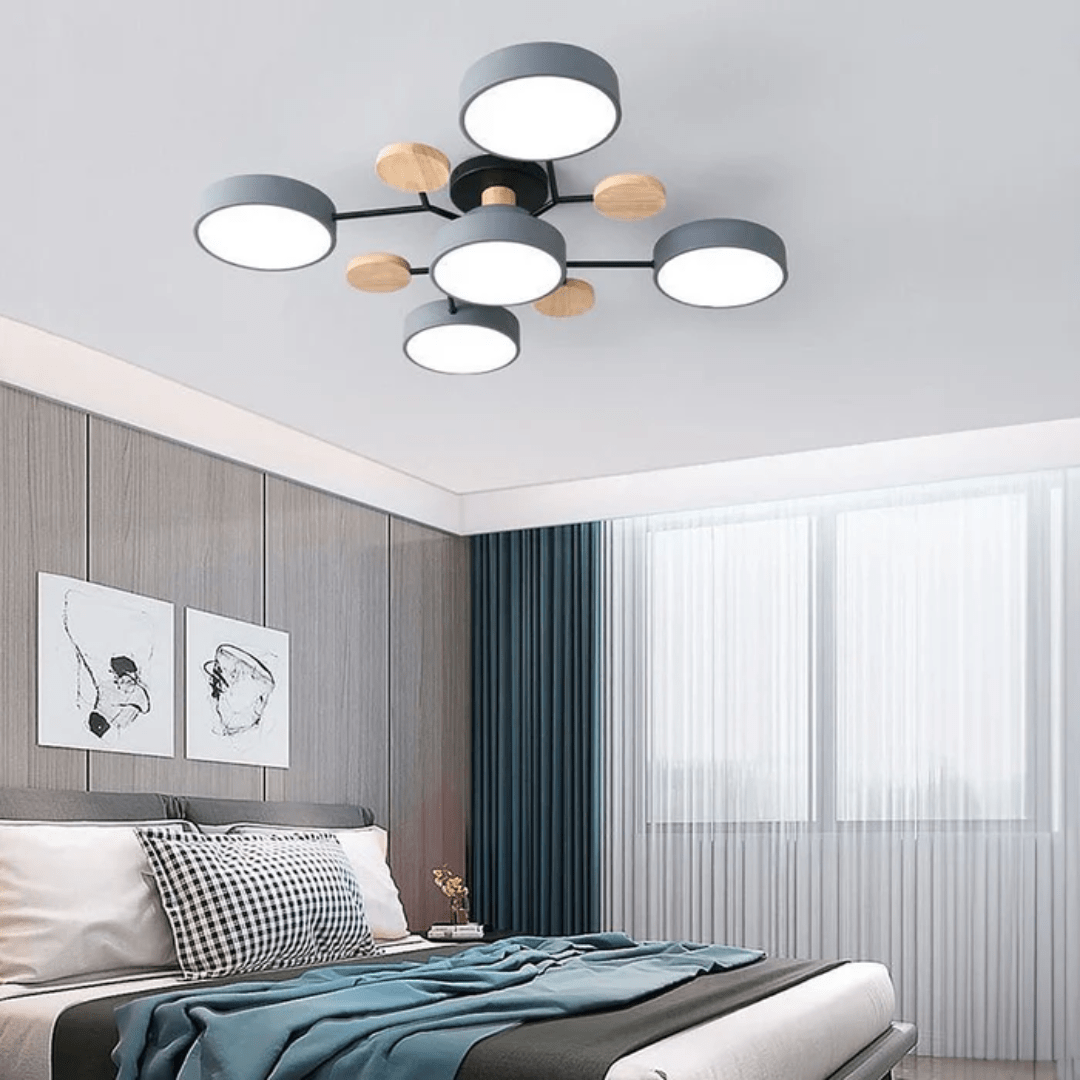 Runde LED-Deckenleuchte Holz Metall Modernes minimalistisches Design 89cm Warmweiß Beleuchtung Wohnzimmer Schlafzimmer | Sansoti