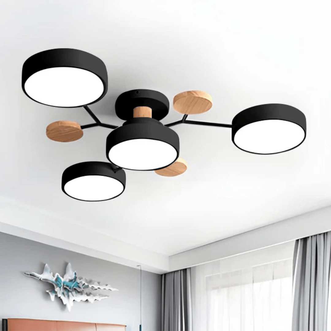 Runde LED-Deckenleuchte Holz Metall Modernes minimalistisches Design 89cm Warmweiß Beleuchtung Wohnzimmer Schlafzimmer | Sansoti