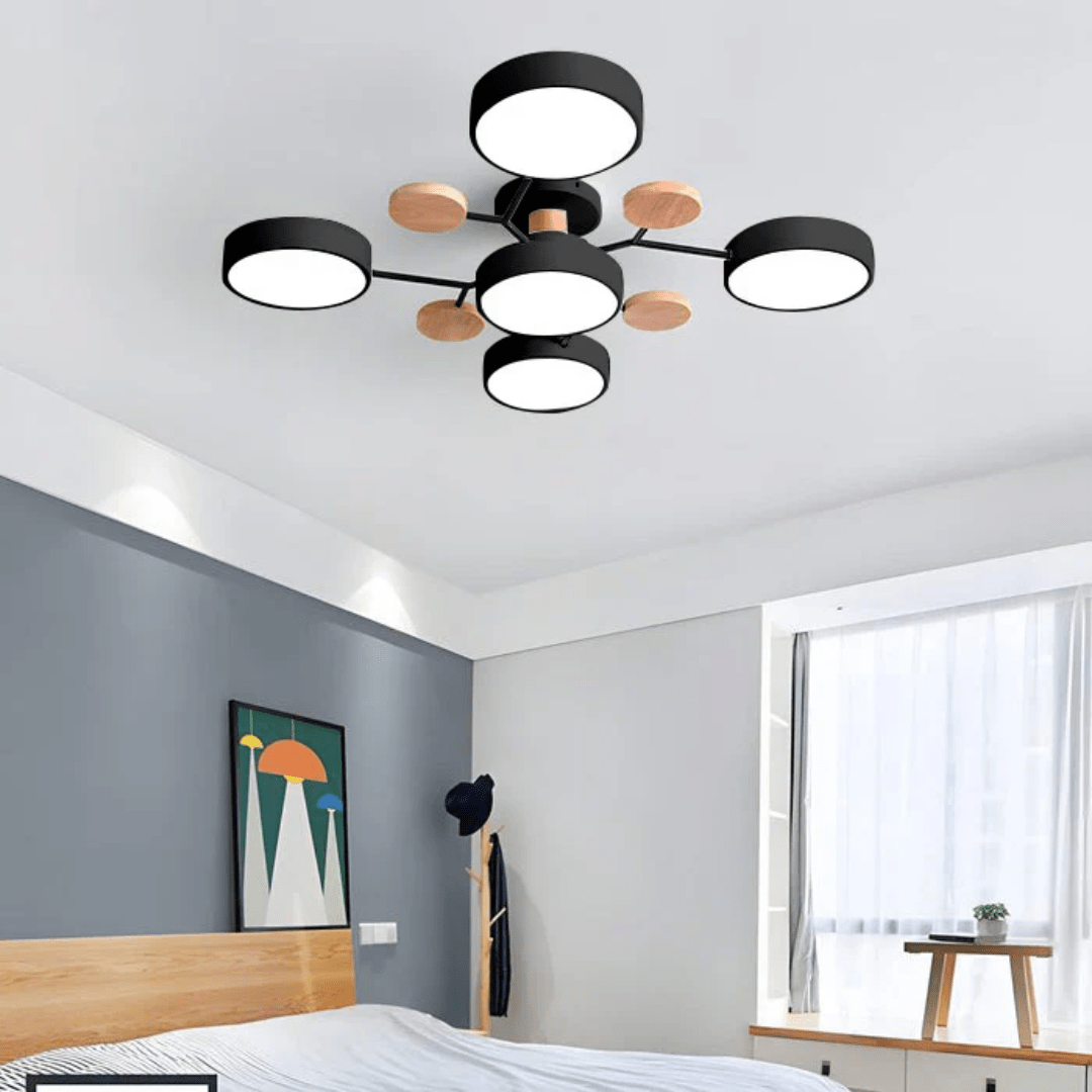 Runde LED-Deckenleuchte Holz Metall Modernes minimalistisches Design 89cm Warmweiß Beleuchtung Wohnzimmer Schlafzimmer | Sansoti