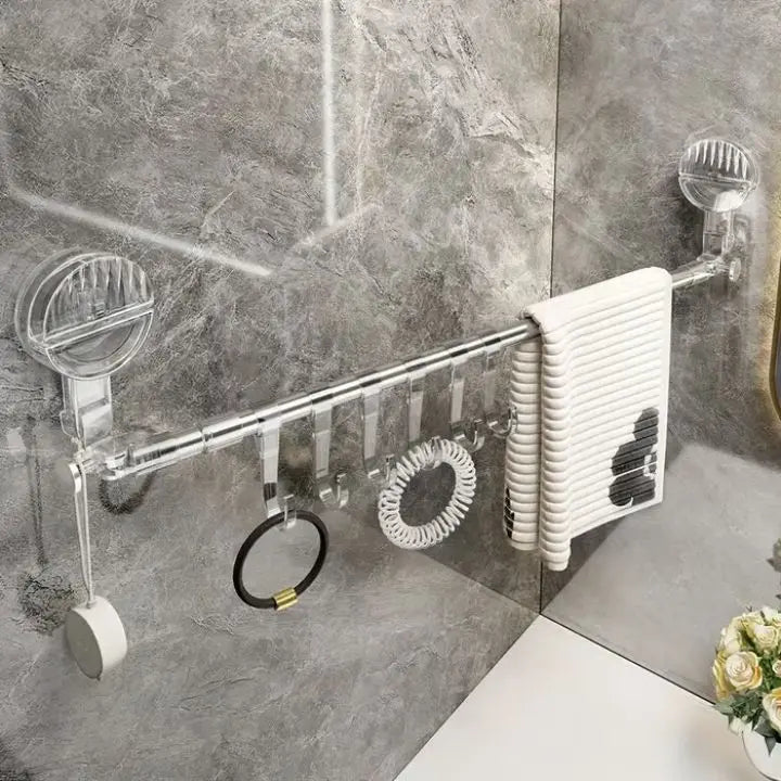 Uitschuifbare Handdoekhouder Edelstaal 60-120cm Zuignappen Badkamer Keuken Haakjes Handdoekstang Telescopisch Zonder Boren | Sansoti