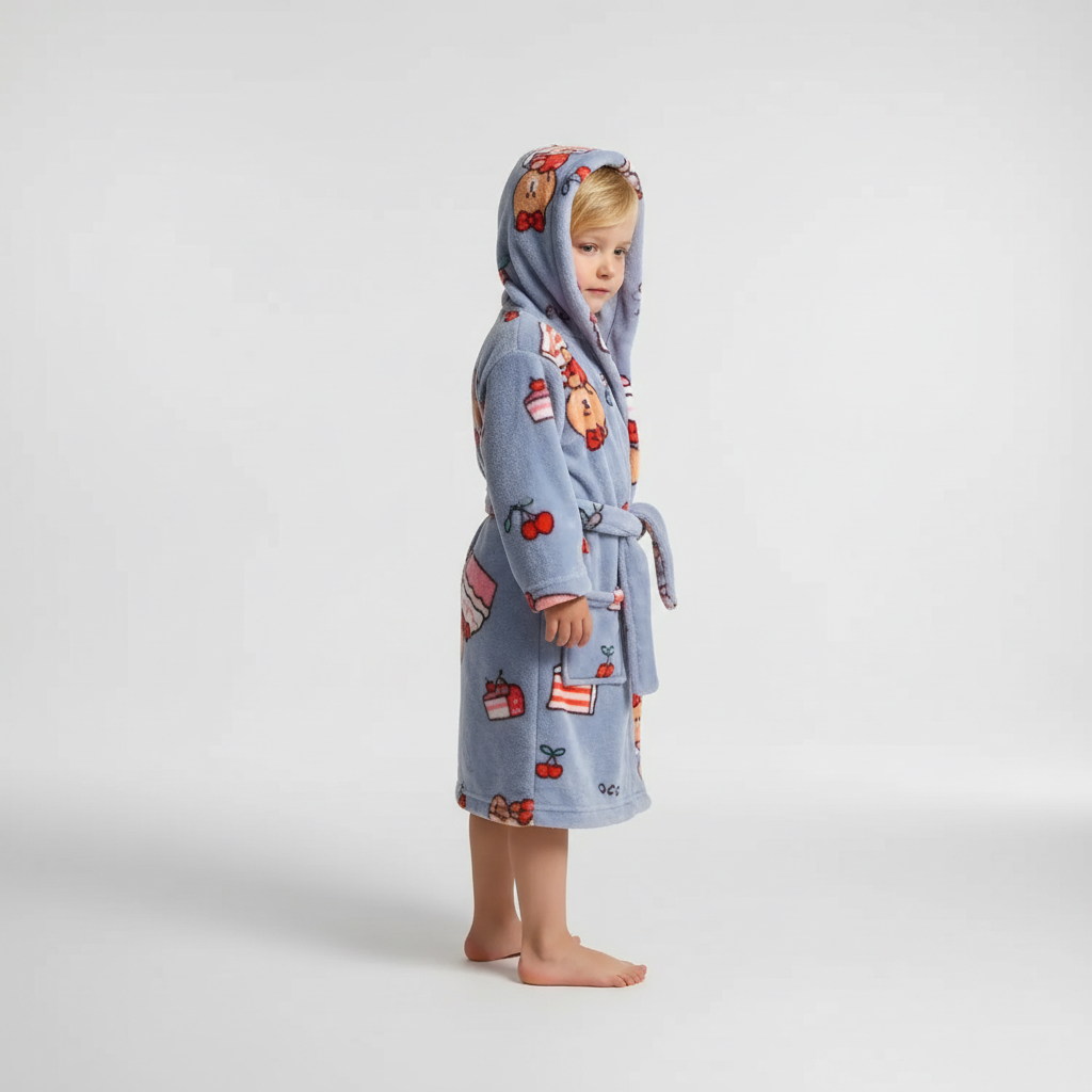 Zachte Kinderbadjas Fluffy Fleece met Capuchon Ochtendjas Jongens Meisjes 2-12 Jaar Warme Badjassen Badkamer | Sansoti