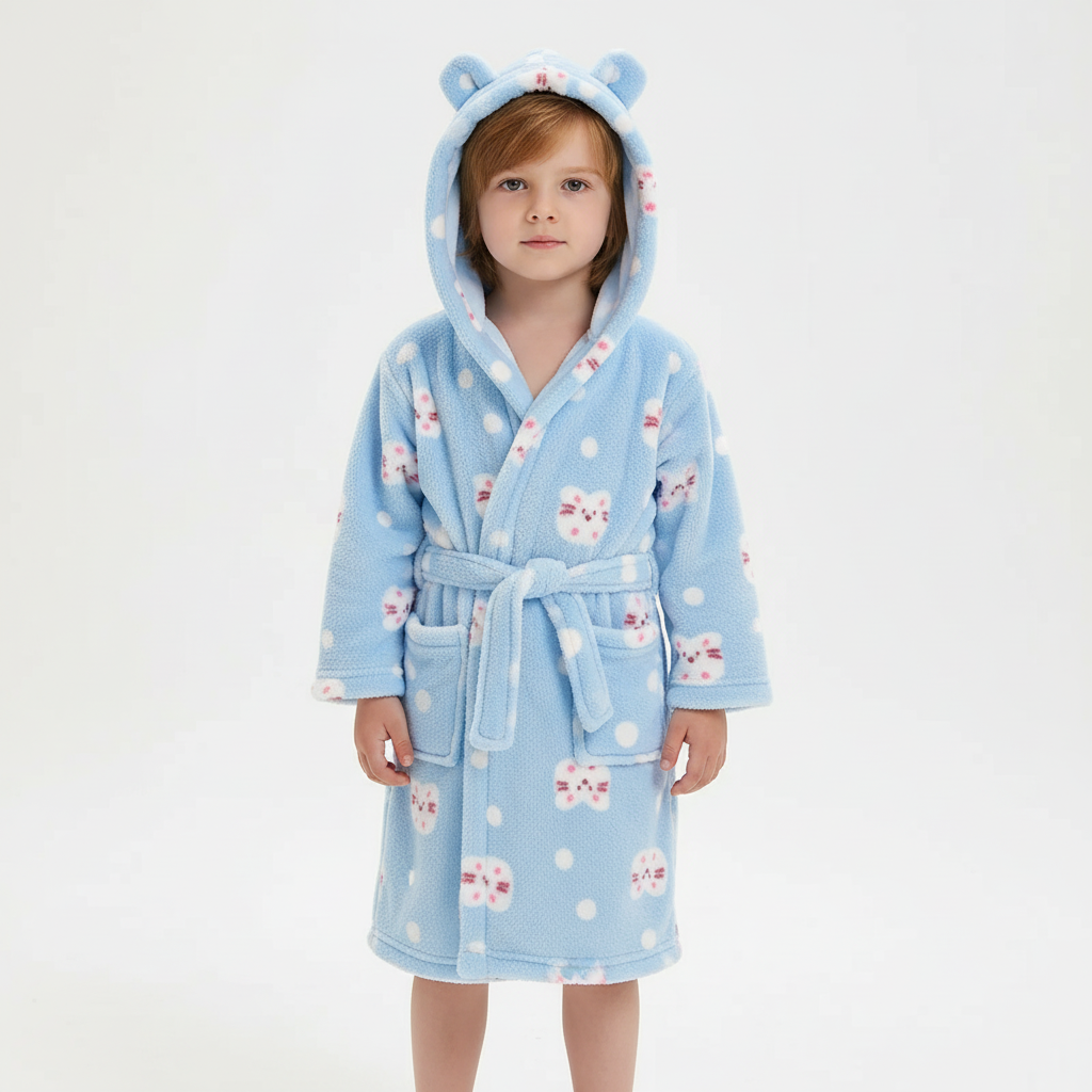 Zachte Kinderbadjas Fluffy Fleece met Capuchon Ochtendjas Jongens Meisjes 2-12 Jaar Warme Badjassen Badkamer | Sansoti