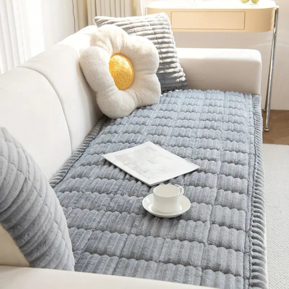 Sofaschutz mit plissiertem Rand, rutschfest, weicher Plüsch, Sitzschutz, Schonbezug für das Sofa im Wohnzimmer | Sansoti