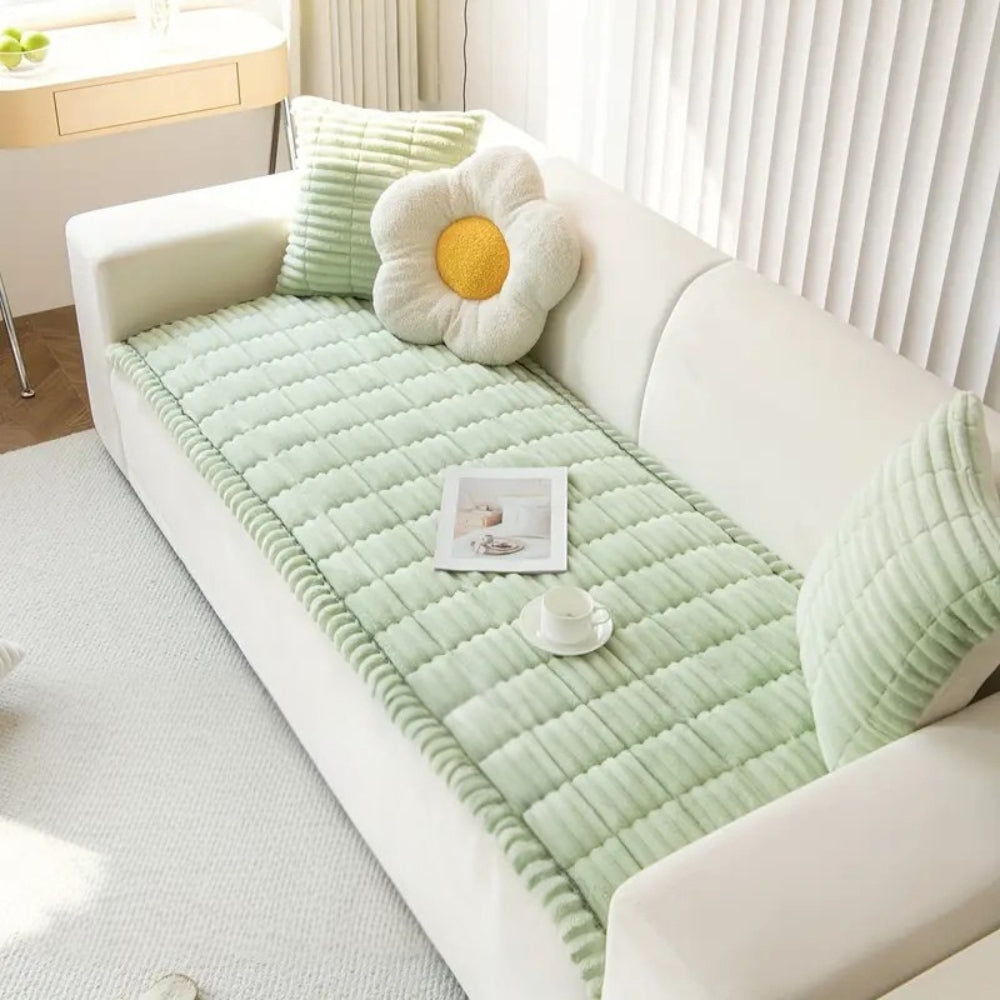 Sofaschutz mit plissiertem Rand, rutschfest, weicher Plüsch, Sitzschutz, Schonbezug für das Sofa im Wohnzimmer | Sansoti