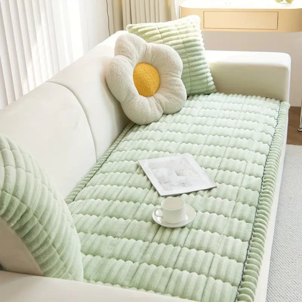 Sofaschutz mit plissiertem Rand, rutschfest, weicher Plüsch, Sitzschutz, Schonbezug für das Sofa im Wohnzimmer | Sansoti