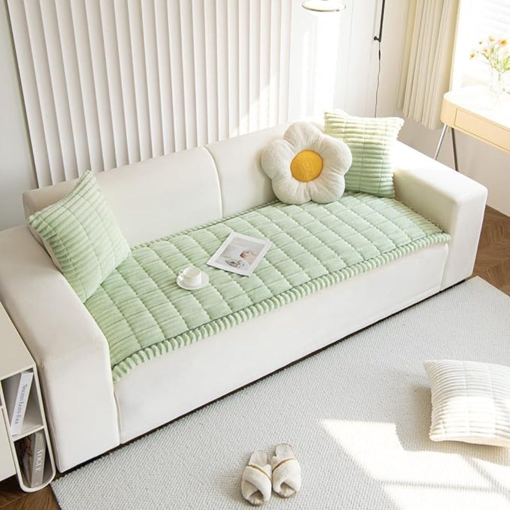 Sofaschutz mit plissiertem Rand, rutschfest, weicher Plüsch, Sitzschutz, Schonbezug für das Sofa im Wohnzimmer | Sansoti