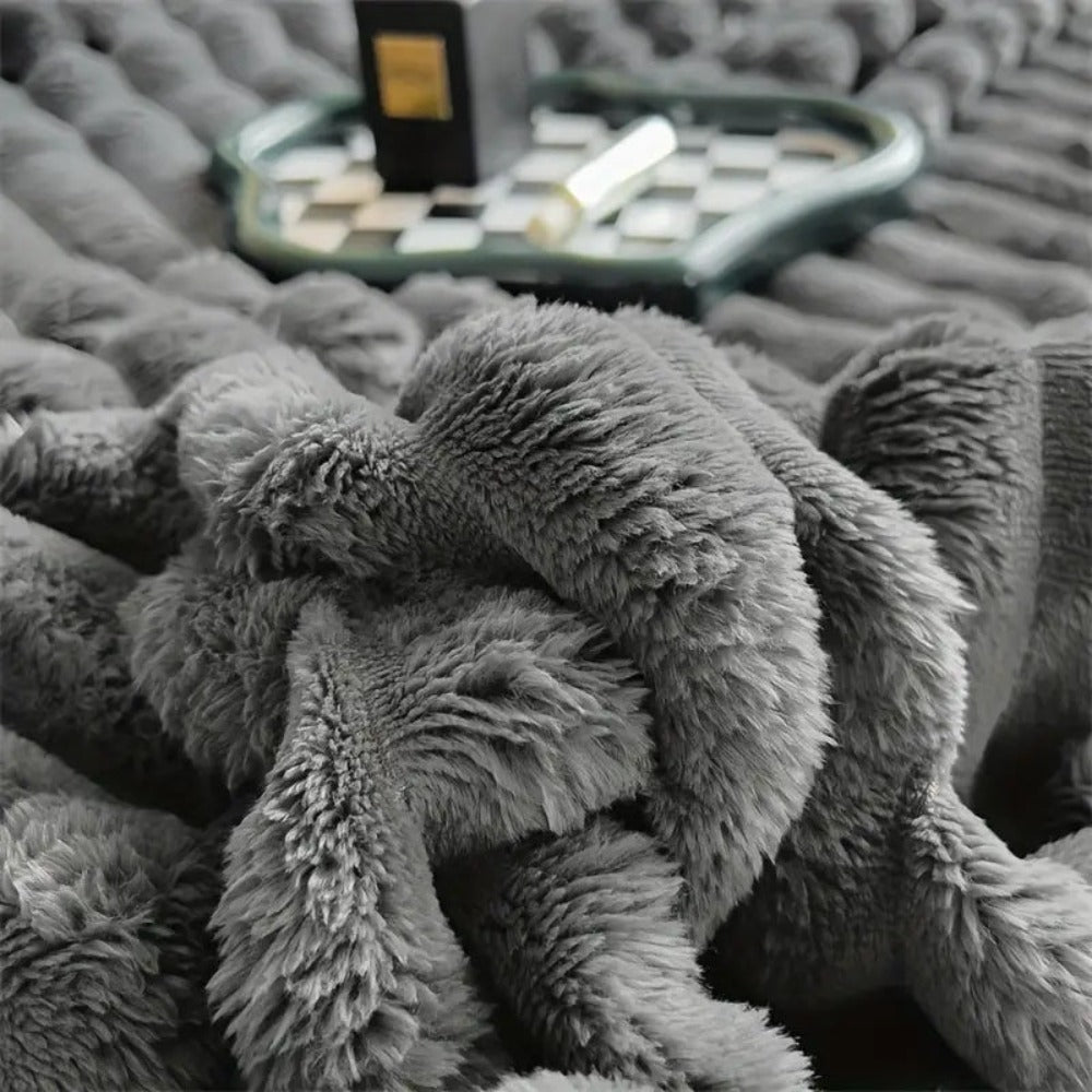 Striped Fleece Throw 150x200 cm & 200x230 cm | Soft Bedspread Living Room Bedroom Terracotta Gray | Sansoti