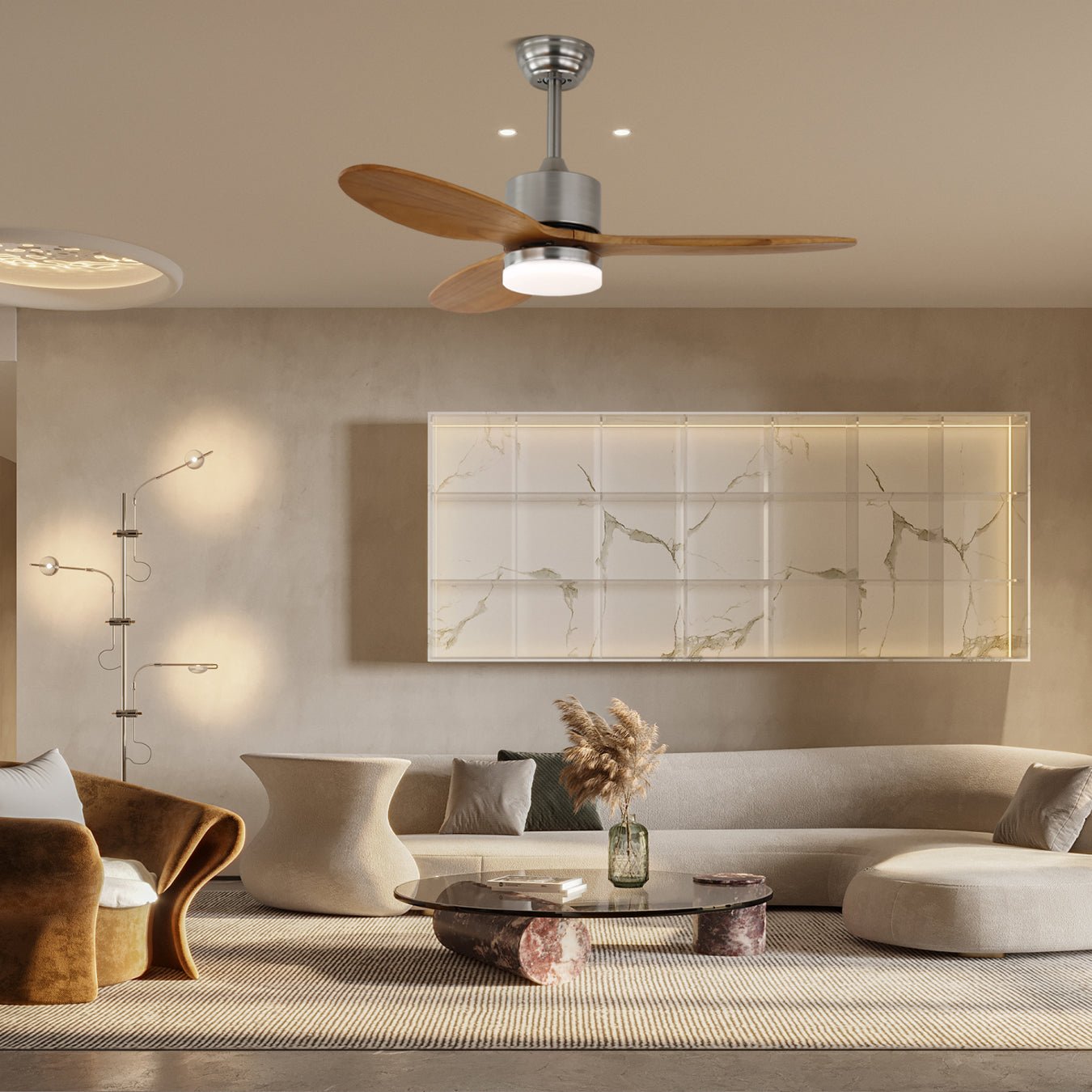Elara Ceiling Fan with Lighting — Minimalist Design with Wooden Blades for Optimal Airflow | Sansoti