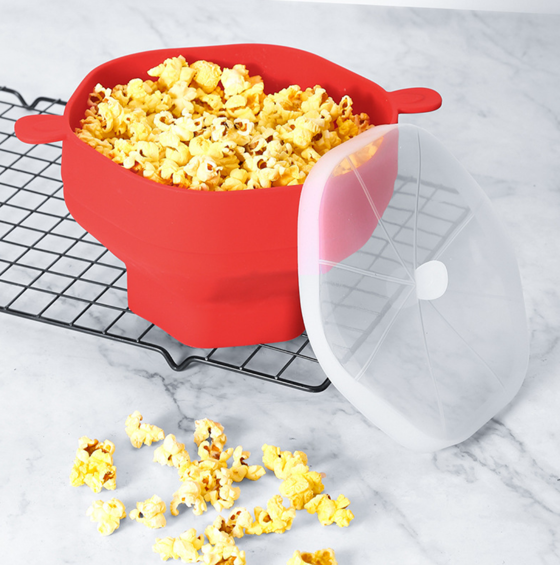 Opvouwbare Magnetron Popcornbak Herbruikbaar Siliconen met Deksel | Sansoti