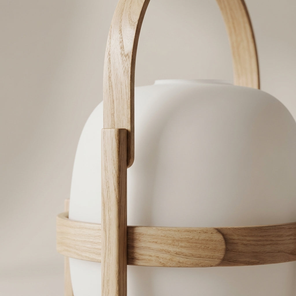 Tafellamp Hout Opaal Glas E14 Naturel Woonkamer Slaapkamer Vloerlamp Draagbaar Scandinavisch Sfeerverlichting 3 Maten | Sansoti