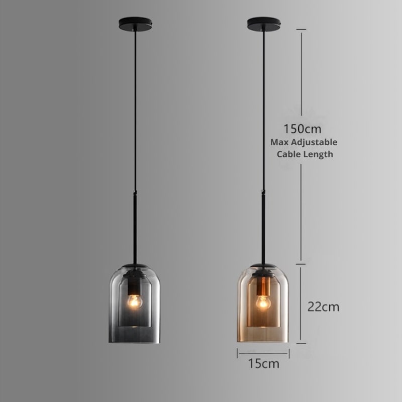 Pendelleuchte Doppelglas Mid-Century Eisen Rauchgrau Rost 15cm Dimmbar E27 Wohnzimmer Esszimmer | Restfield