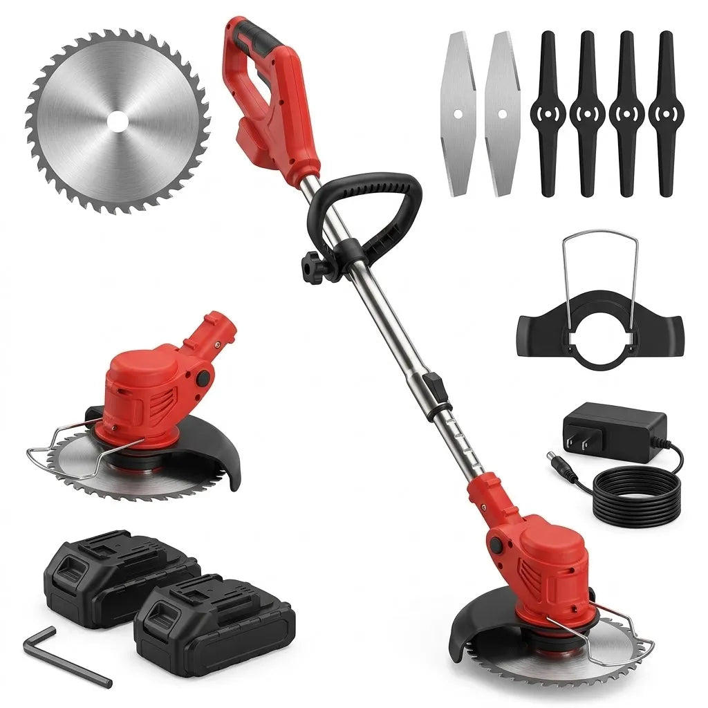 Kabelloser, wiederaufladbarer Rasentrimmer 24 V, 600 W, teleskopierbar 92–122 cm, Metallmesser, Unkrautschneider für den Garten und Rasen | Sansoti