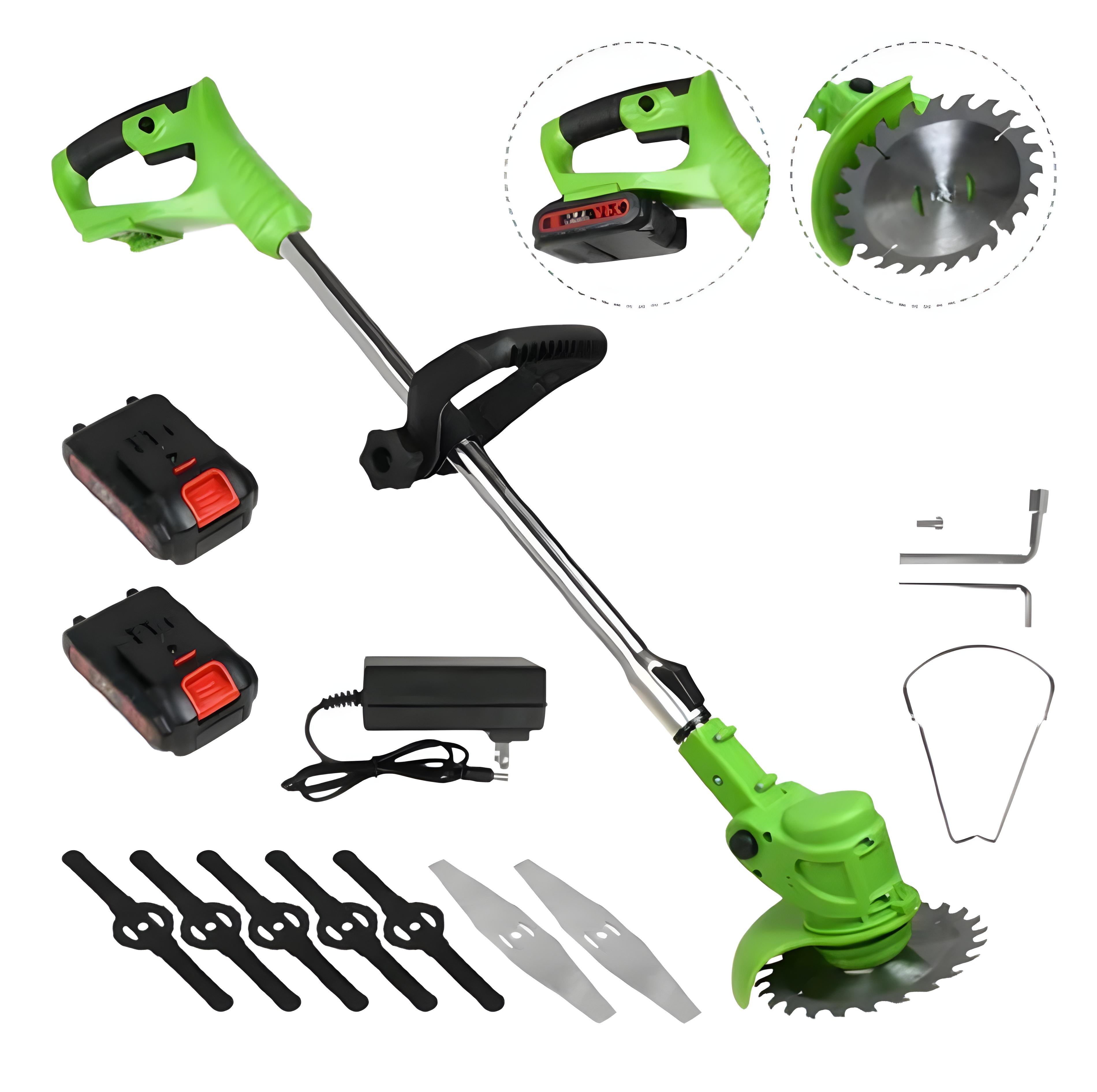 Kabelloser, wiederaufladbarer Rasentrimmer 24 V, 600 W, teleskopierbar 92–122 cm, Metallmesser, Unkrautschneider für den Garten und Rasen | Sansoti