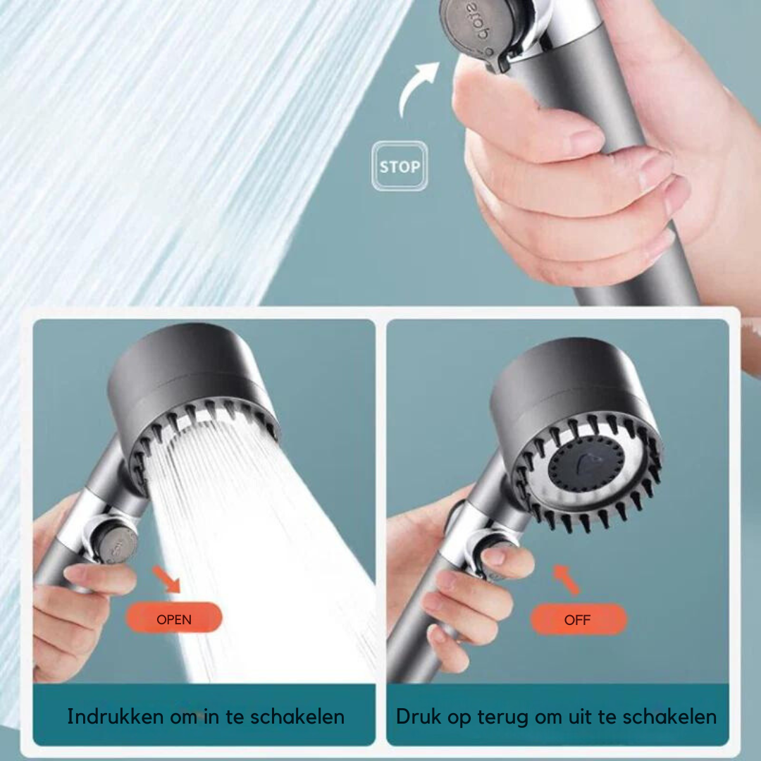 Hogedruk Douchekop met 4 Waterstanden – Energiebesparend & Waterbesparend – Universeel | Sansoti