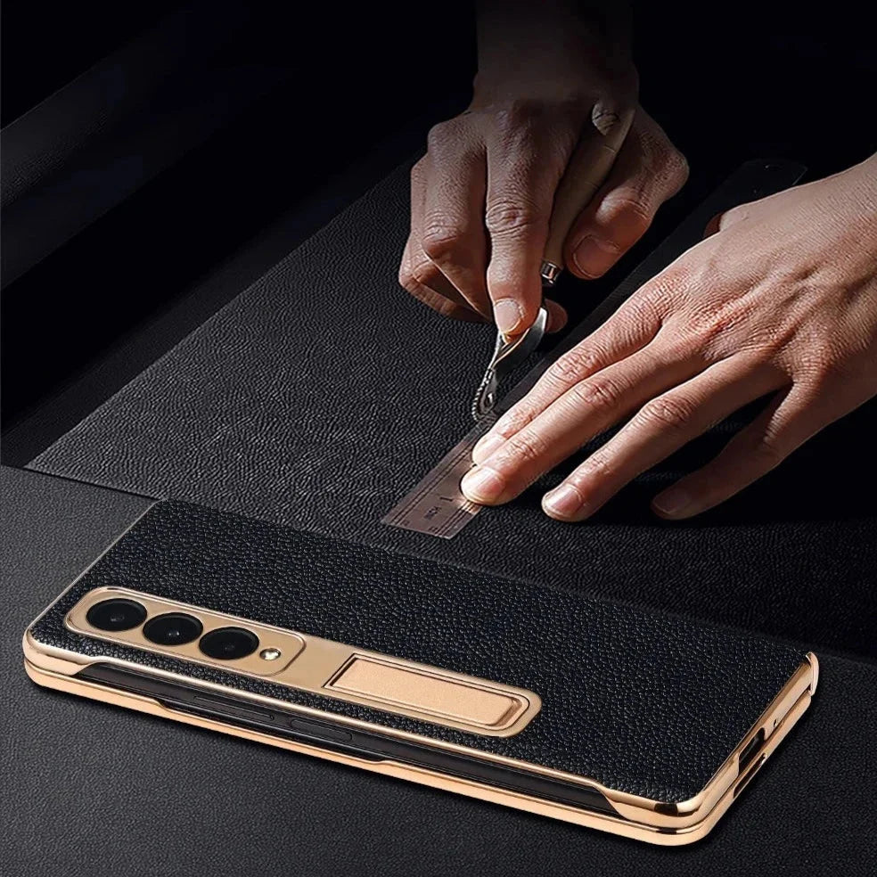 Leren Telefoonhoes met Standaard voor Opvouwbare Telefoons - Beschermend Stijlvol Foldable Cover Accessoire | Sansoti