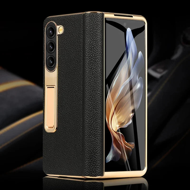 Leren Telefoonhoes met Standaard voor Opvouwbare Telefoons - Beschermend Stijlvol Foldable Cover Accessoire | Sansoti