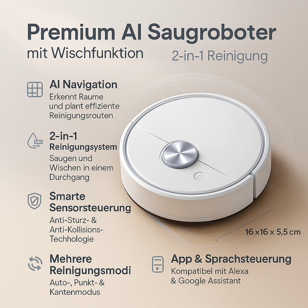Slimme Robotstofzuiger met Dweilfunctie 2-in-1 Intelligente Vloerreiniging Automatisch Zuigen en Dweilen voor Hard Vloer | Sansoti